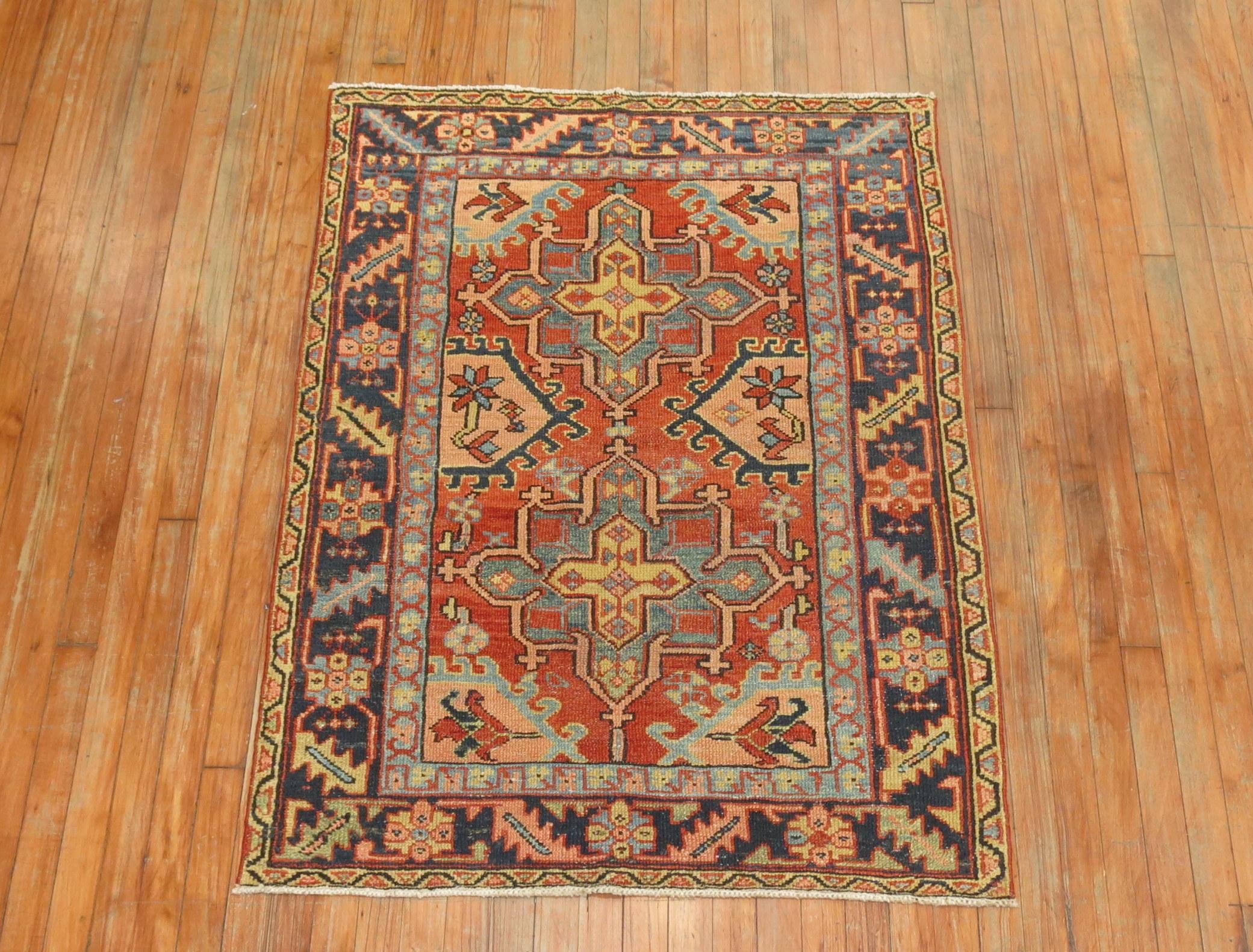 Traditional Rustic Persian Heriz Scatter Rug, Early 20th Century 2