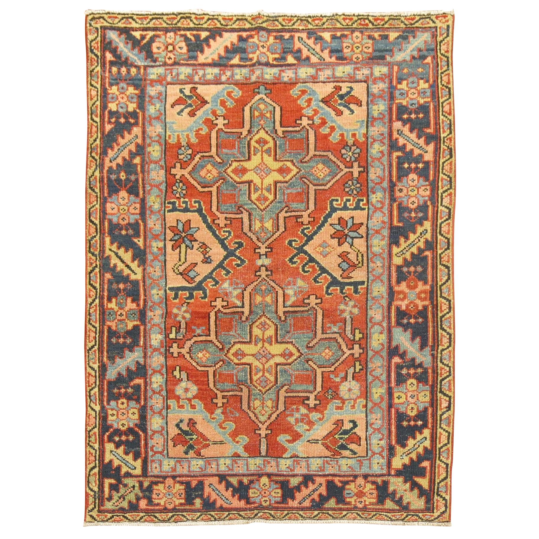 Traditional Rustic Persian Heriz Scatter Rug, Early 20th Century