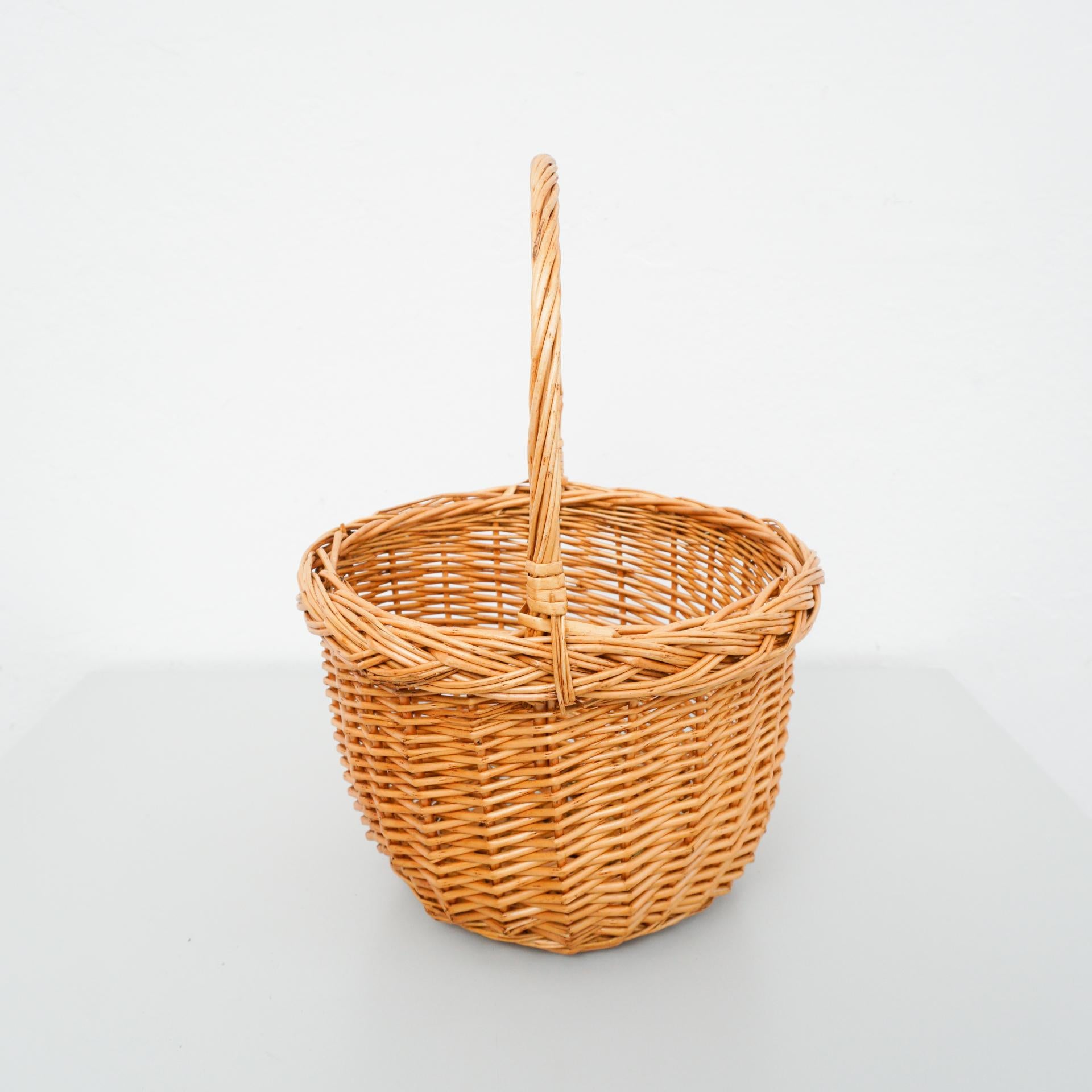 Mid-Century Modern Traditional Rustic Rattan Basket, circa 1960