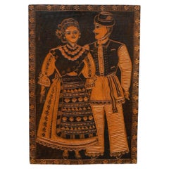 Traditional Rustic Wood Carved Artwork from Spain, circa 1920