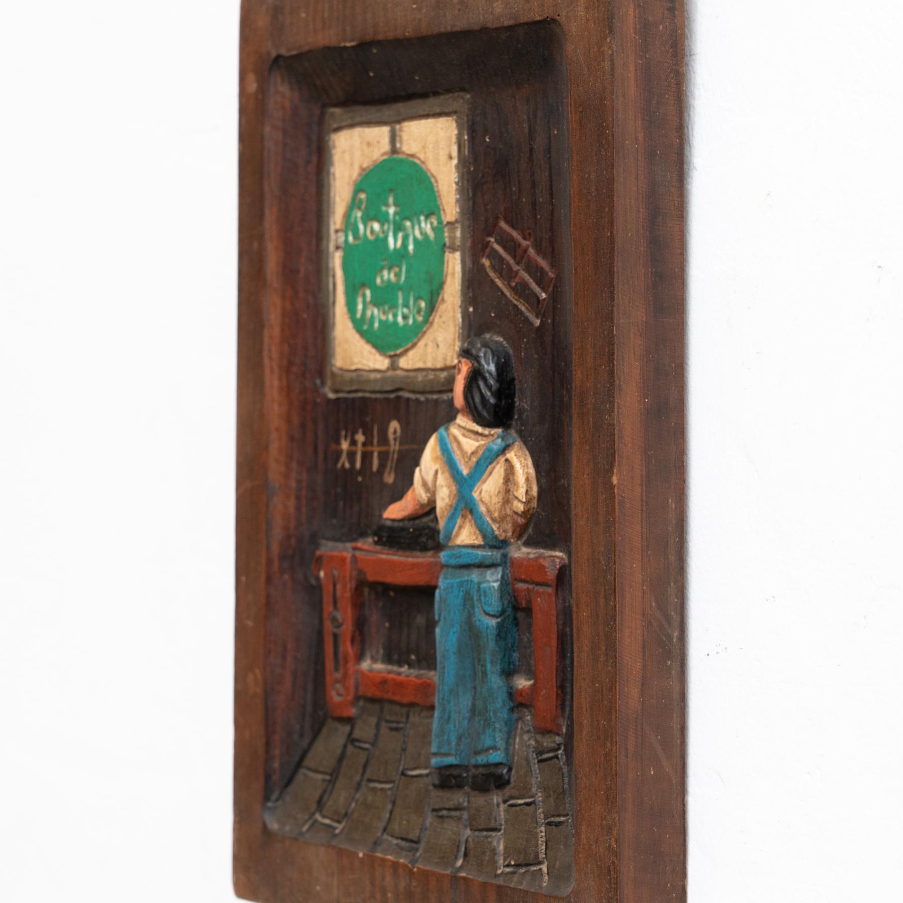 Traditional Rustic Wood Carved Artwork from Spain, circa 1970 For Sale 3