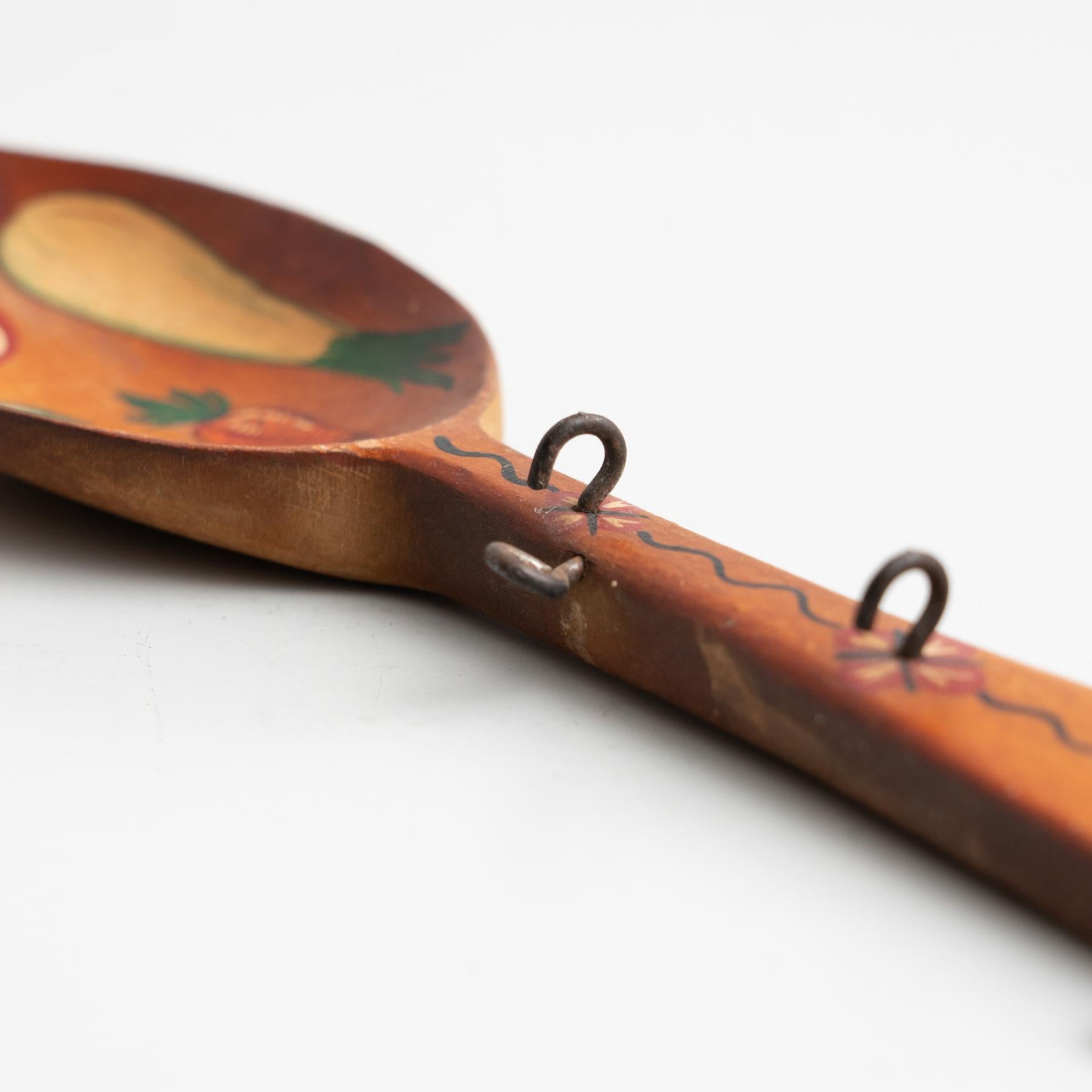 Traditional Rustic Wood Hand Painted Spoon Artwork from Spain, circa 1970 For Sale 2