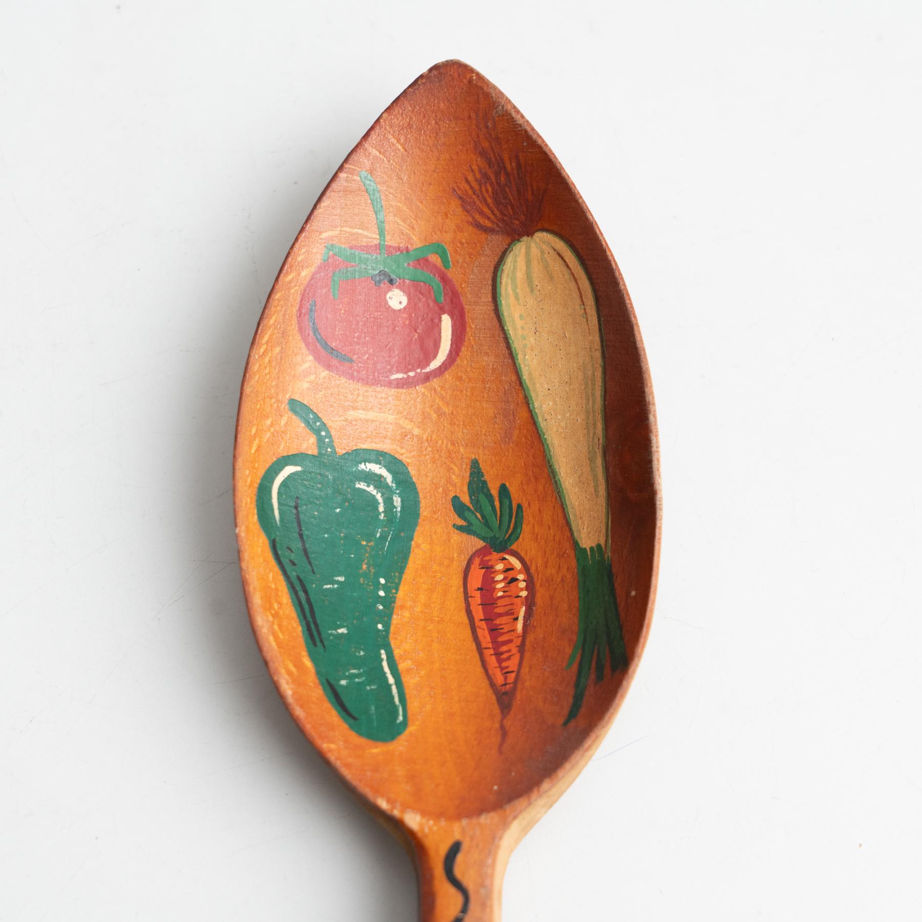 Spanish Traditional Rustic Wood Hand Painted Spoon Artwork from Spain, circa 1970 For Sale