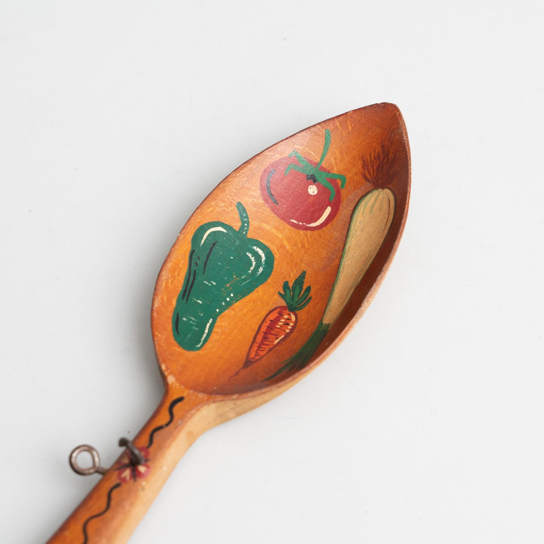 Hand-Painted Traditional Rustic Wood Hand Painted Spoon Artwork from Spain, circa 1970 For Sale