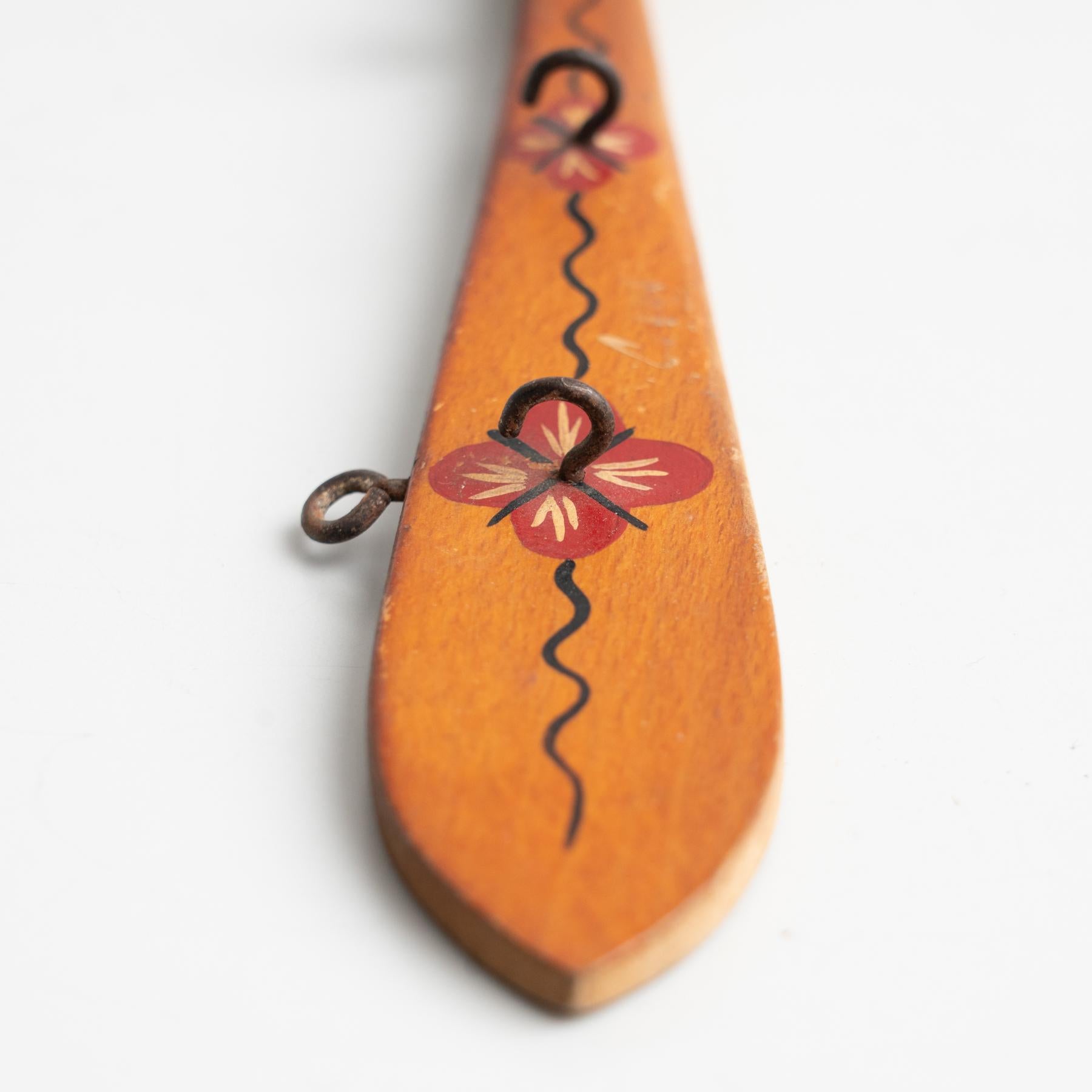 Late 20th Century Traditional Rustic Wood Hand Painted Spoon Artwork from Spain, circa 1970 For Sale