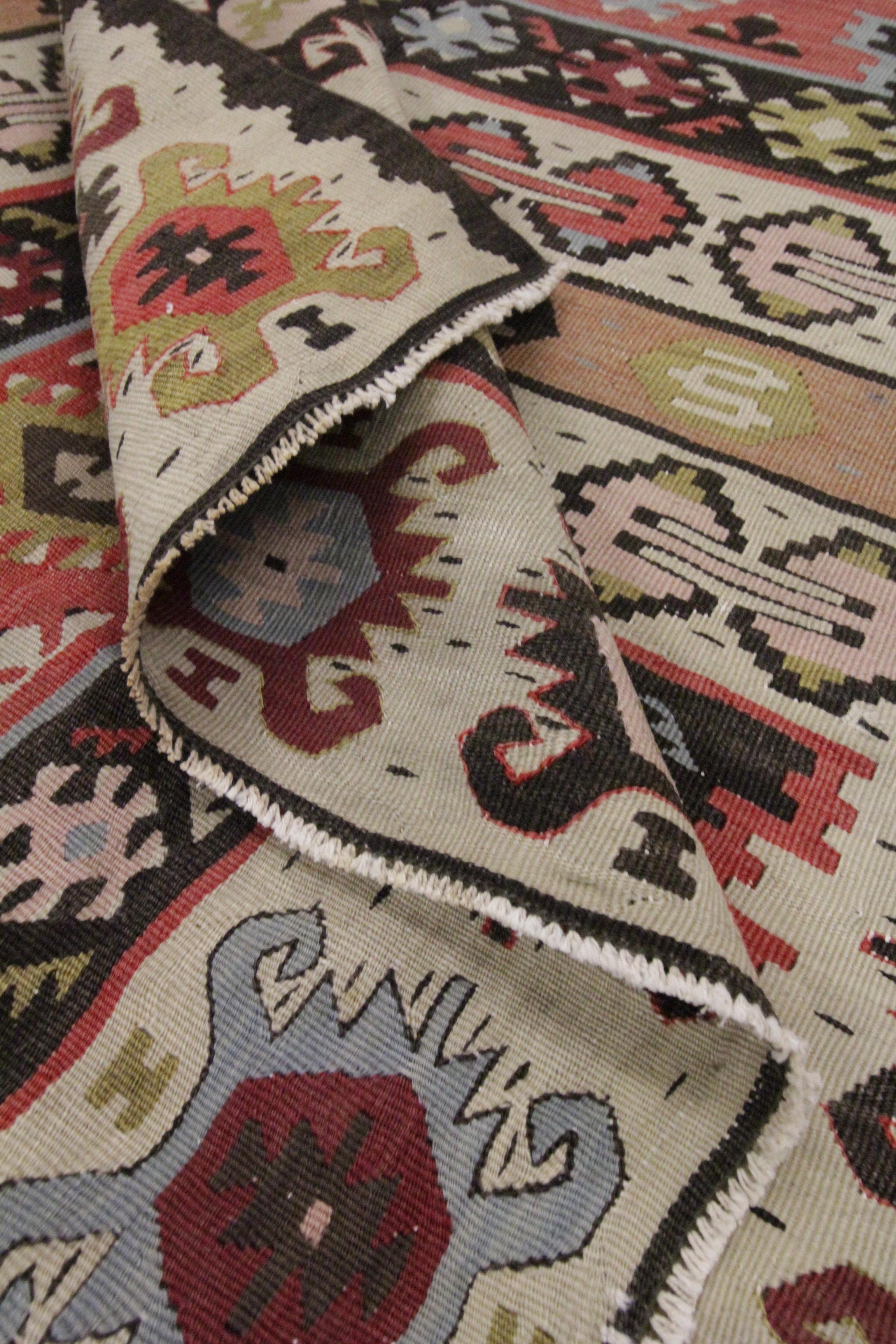 Traditional Sarkoy Kilim Runner Antique Wool Rug Handwoven Geometric Kilim Rug For Sale 1