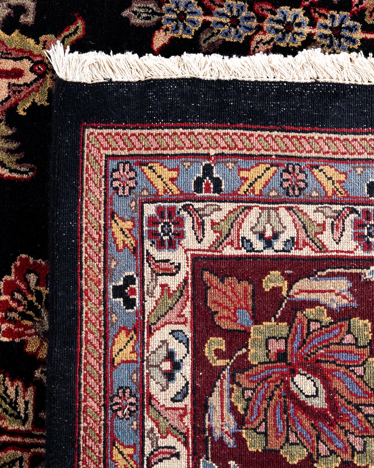 Tapis traditionnel Sarouk en laine noire à fleurs nouées à la main 9' 1