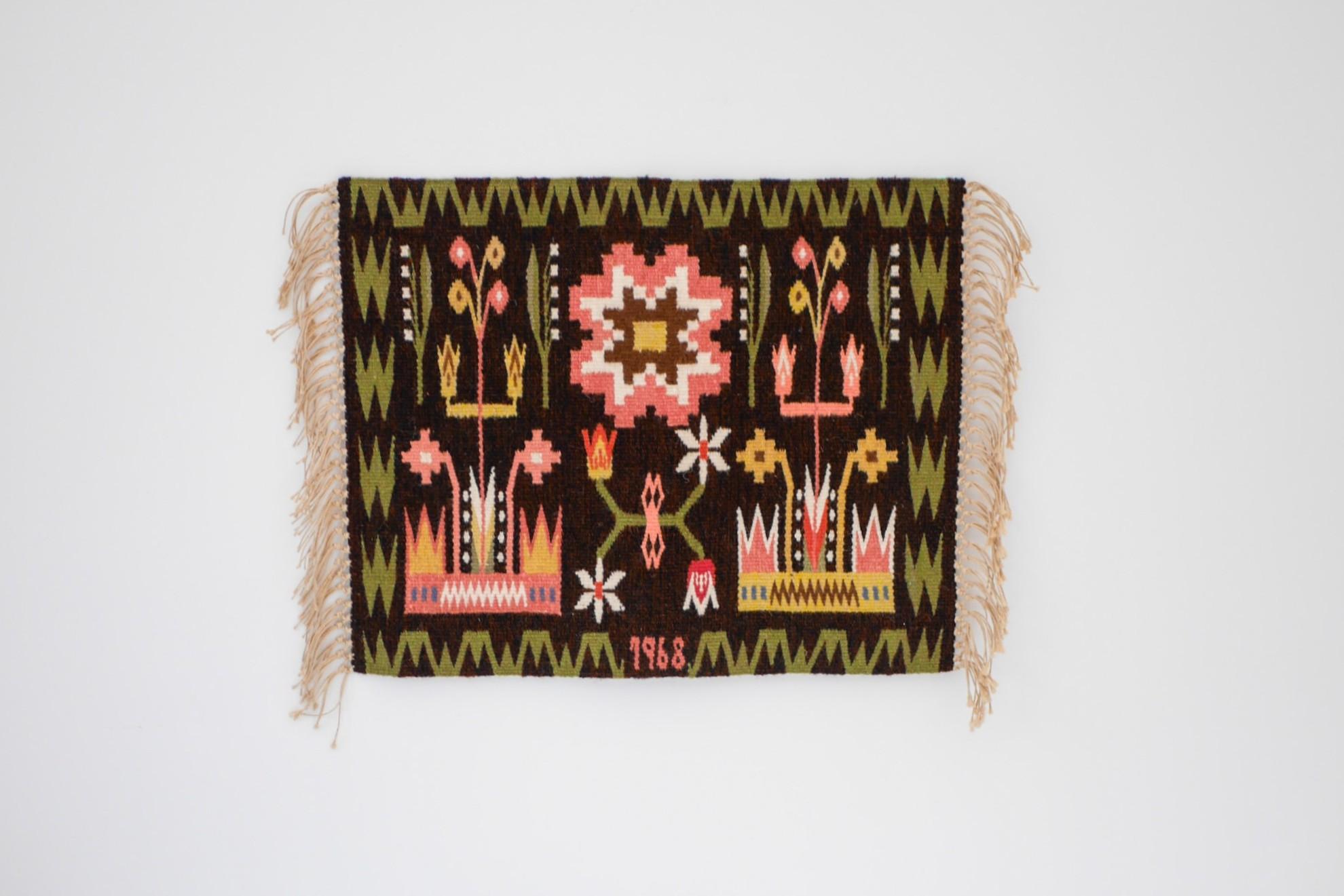 Vintage schwedischen handgewebten Wandteppich 