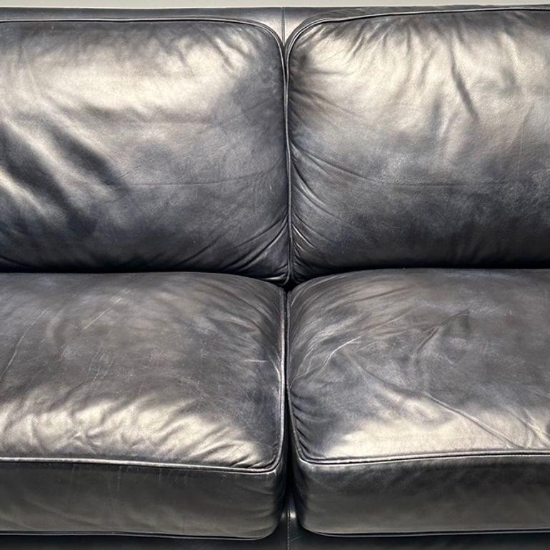Hancock and Moore, Georgian Scroll Arm Sofa, Dark Blue Distressed Leather, 2000s For Sale 8