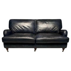Hancock and Moore, Georgian Scroll Arm Sofa, Dark Blue Distressed Leather, 2000s