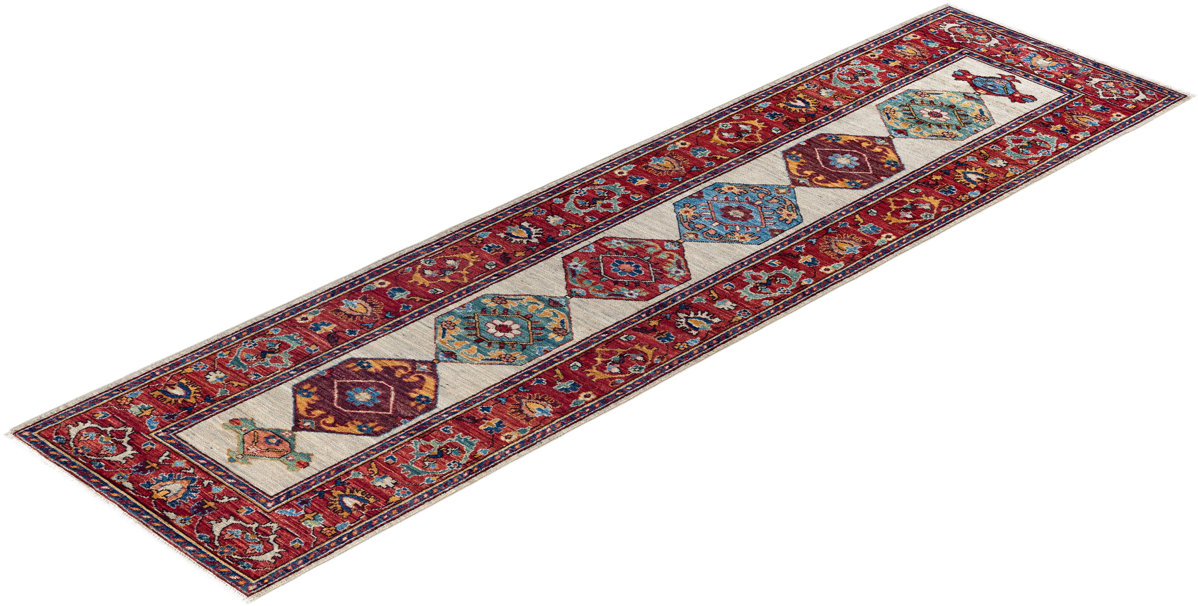 Tapis traditionnel Serapi noué à la main beige de 2' 8