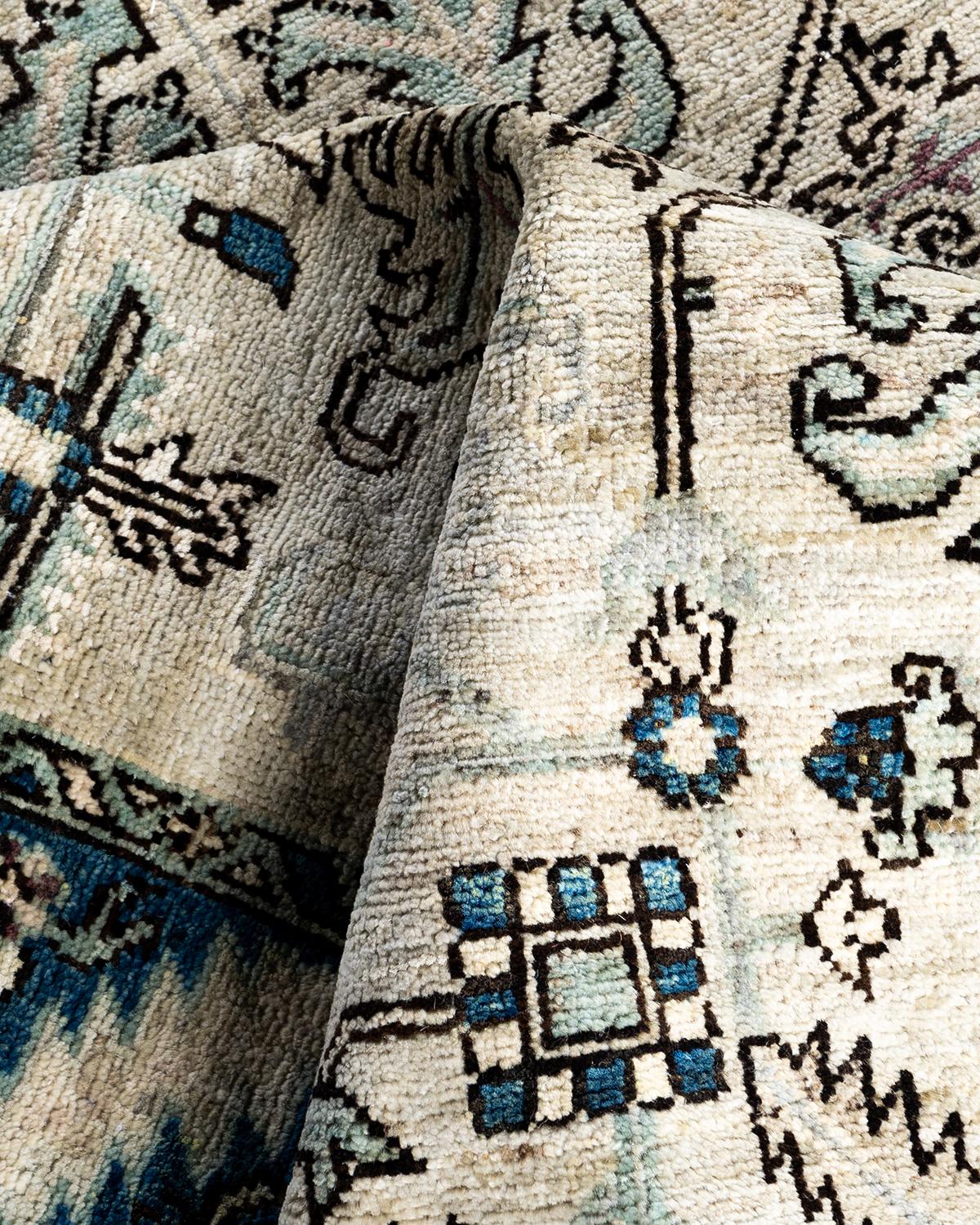Tapis traditionnel Serapi noué à la main beige de 4' 3