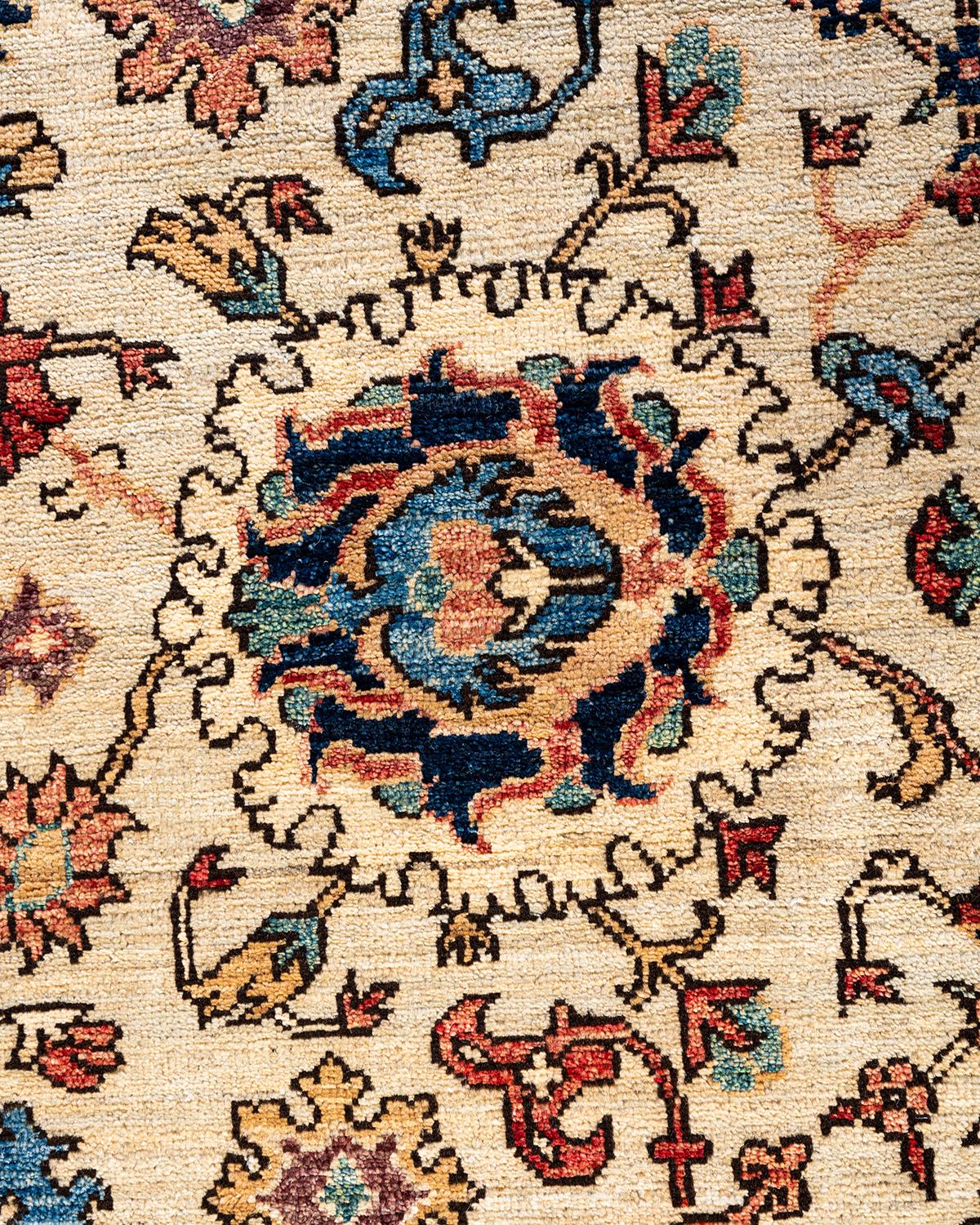 Alfombra tradicional Serapi de lana anudada a mano, color beige 8' 4