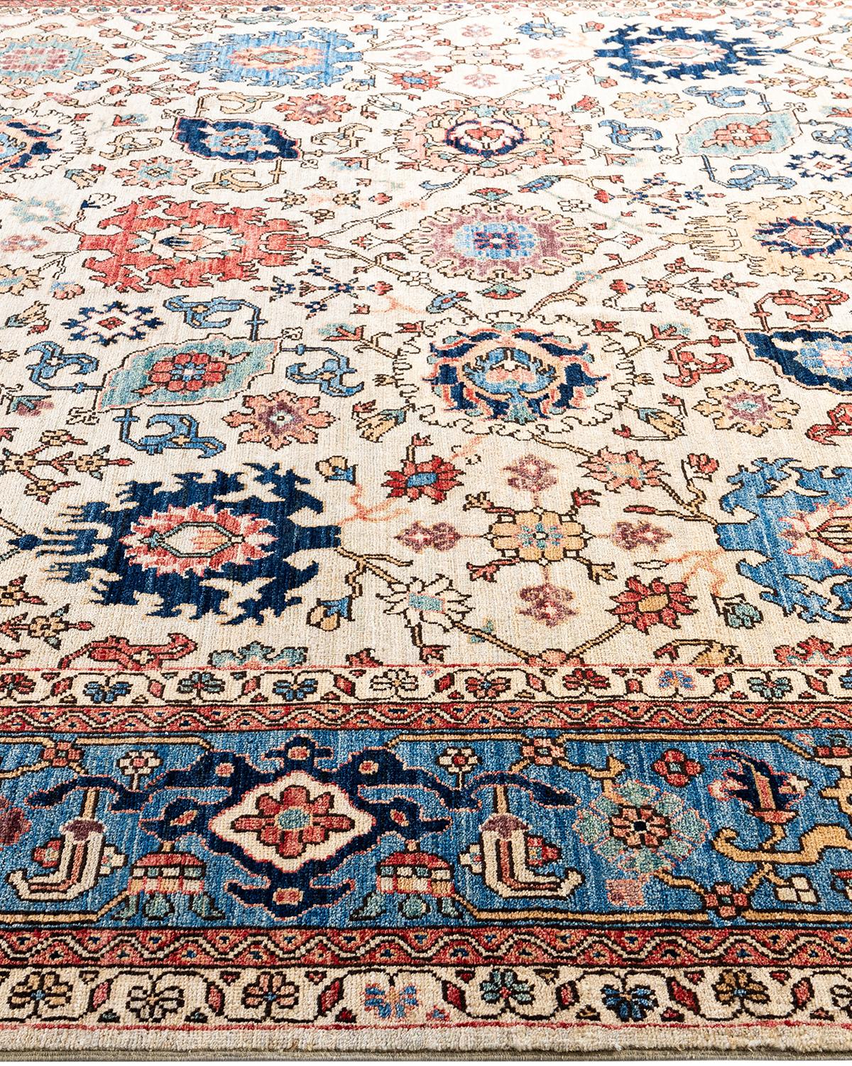 Alfombra tradicional Serapi de lana anudada a mano, color beige 8' 4