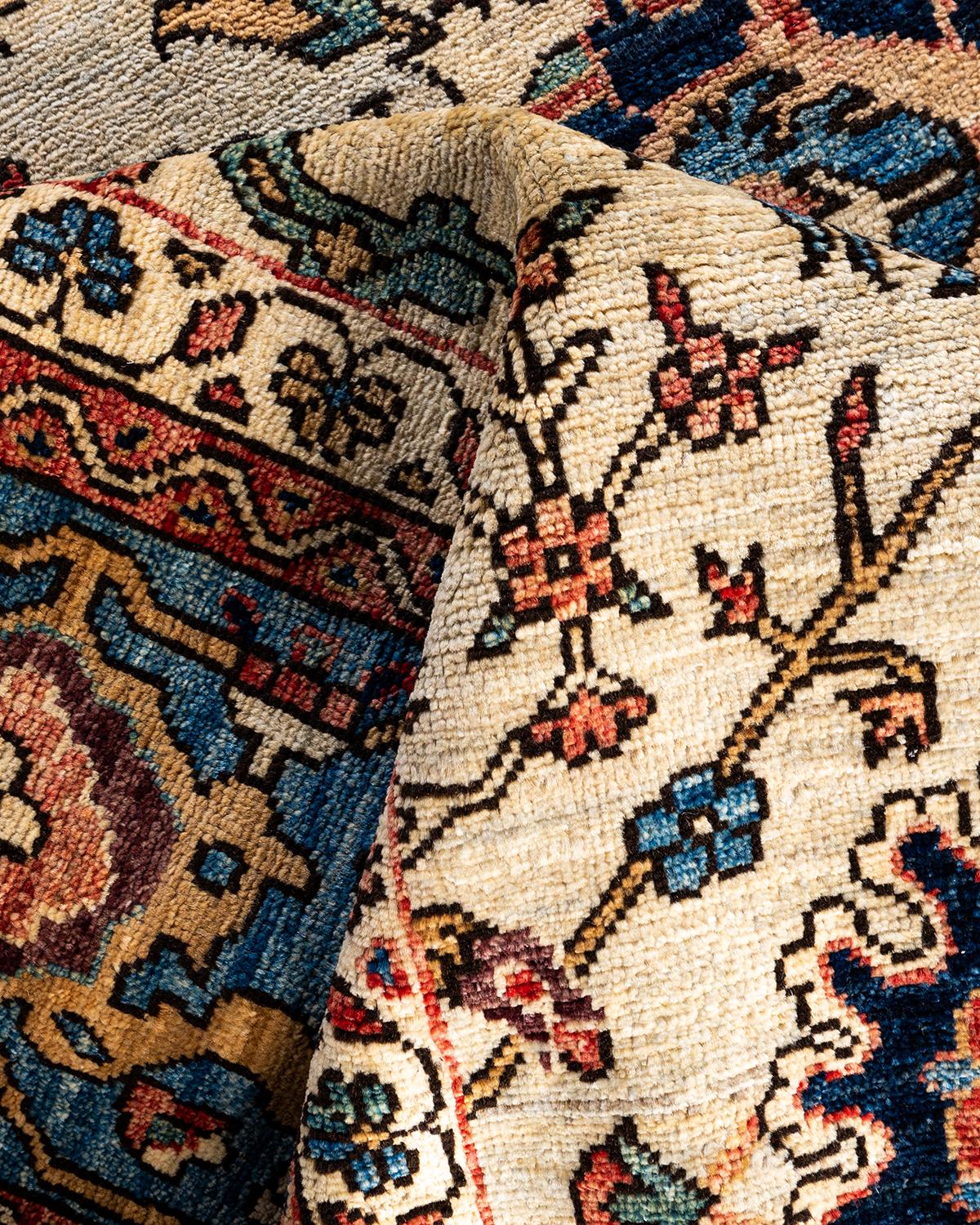 Alfombra tradicional Serapi de lana anudada a mano, color beige 8' 4