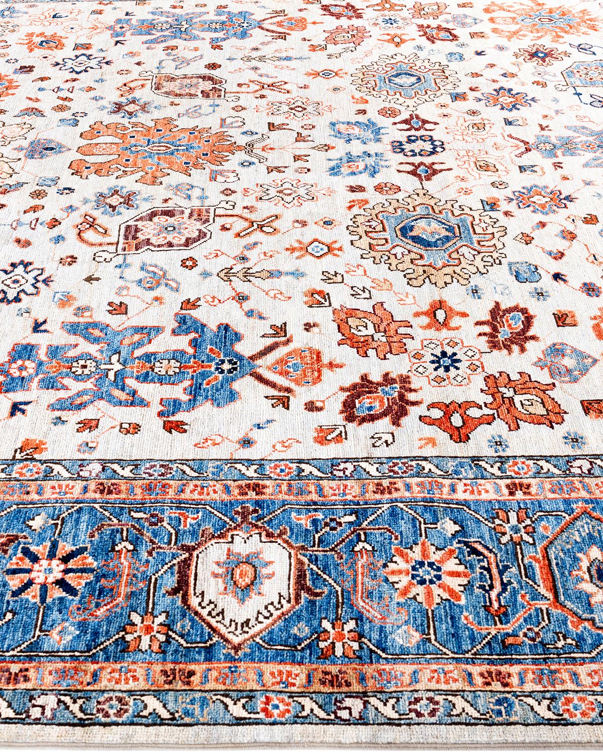 Noué à la main Traditional Serapi Tapis de zone en laine beige noué à la main 8' 9