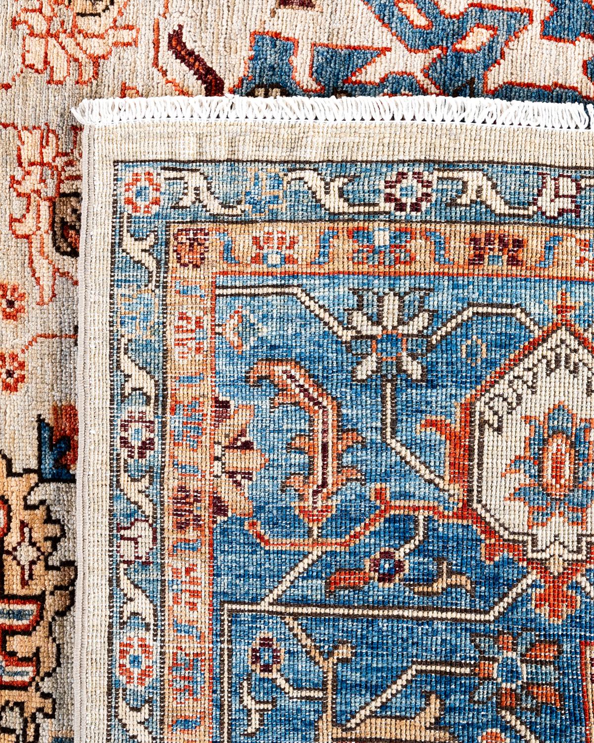 Traditional Serapi Tapis de zone en laine beige noué à la main 8' 9