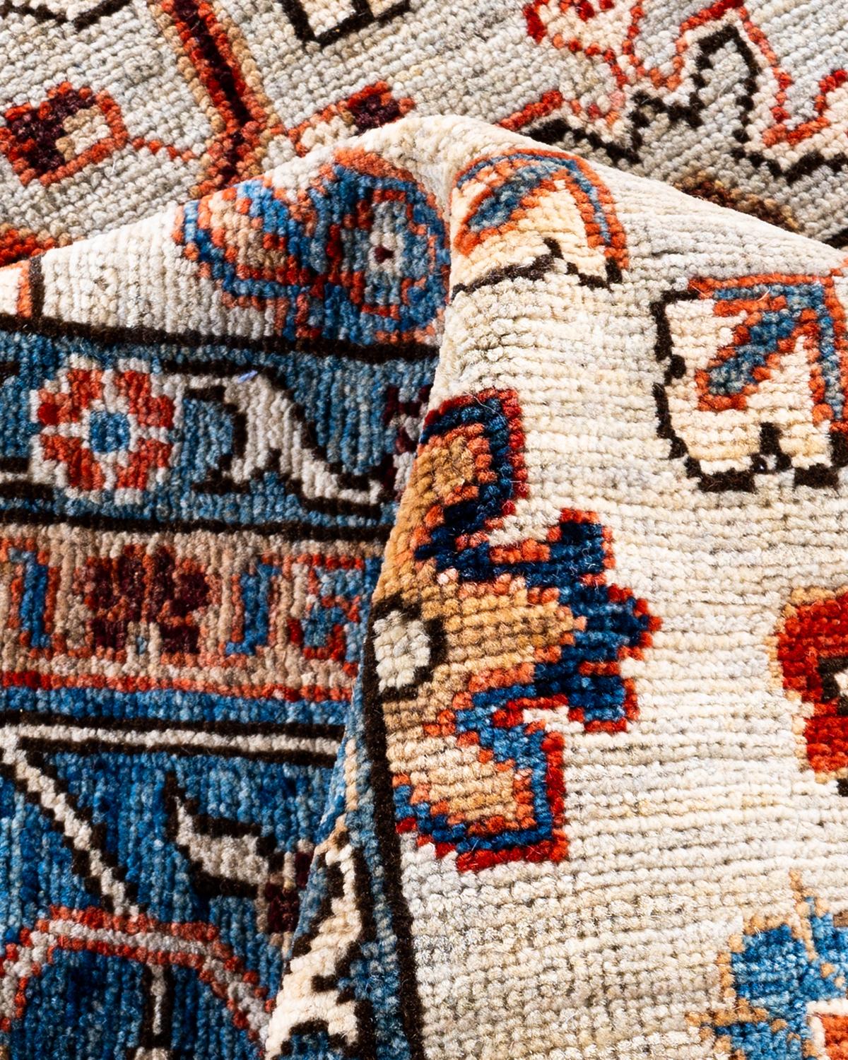 Laine Traditional Serapi Tapis de zone en laine beige noué à la main 8' 9