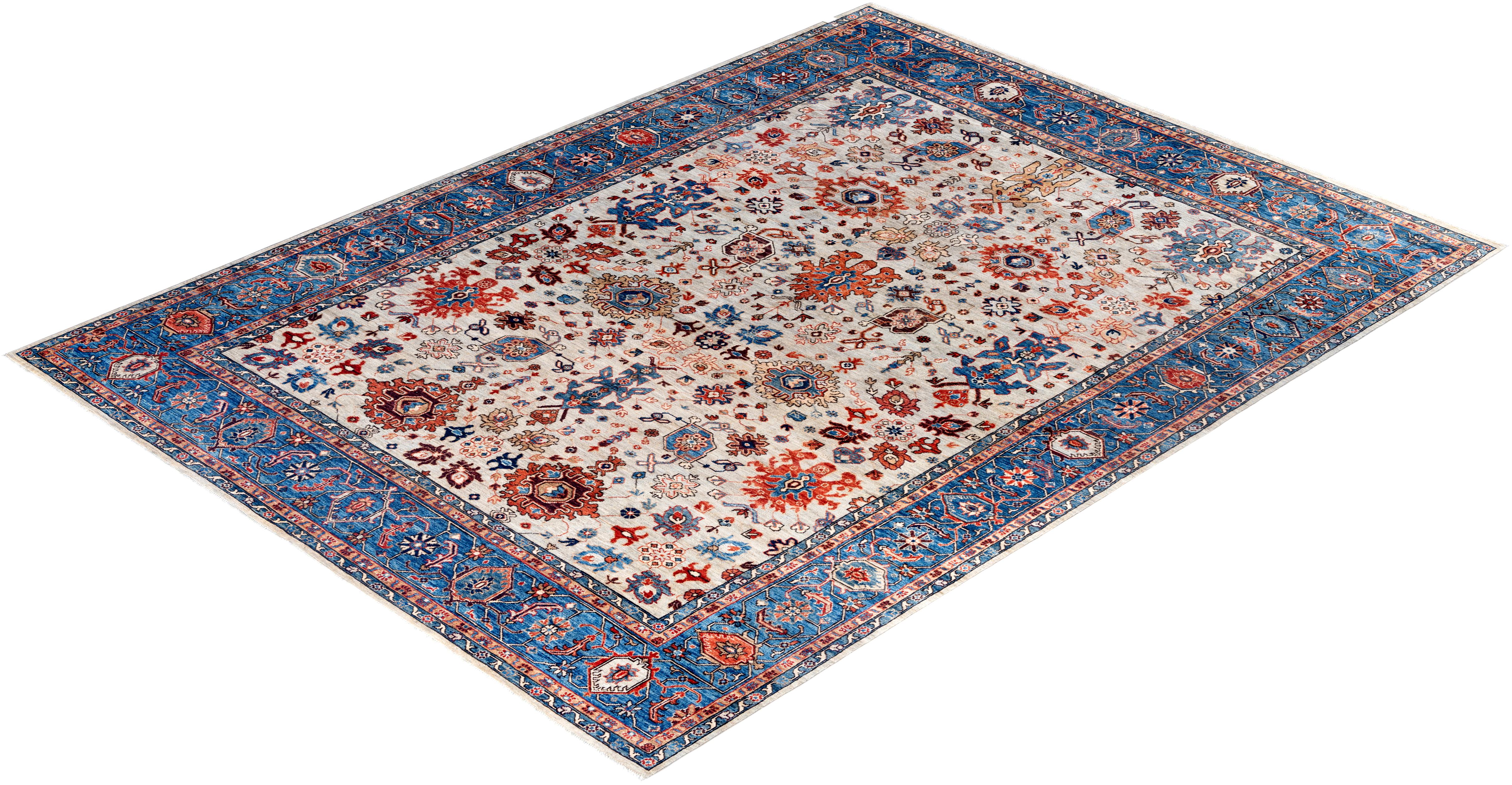 Traditional Serapi Tapis de zone en laine beige noué à la main 8' 9