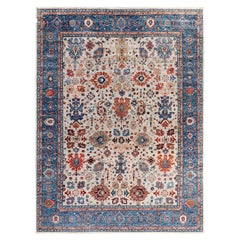 Traditional Serapi Tapis de zone en laine beige noué à la main 8' 9" x 11' 9"
