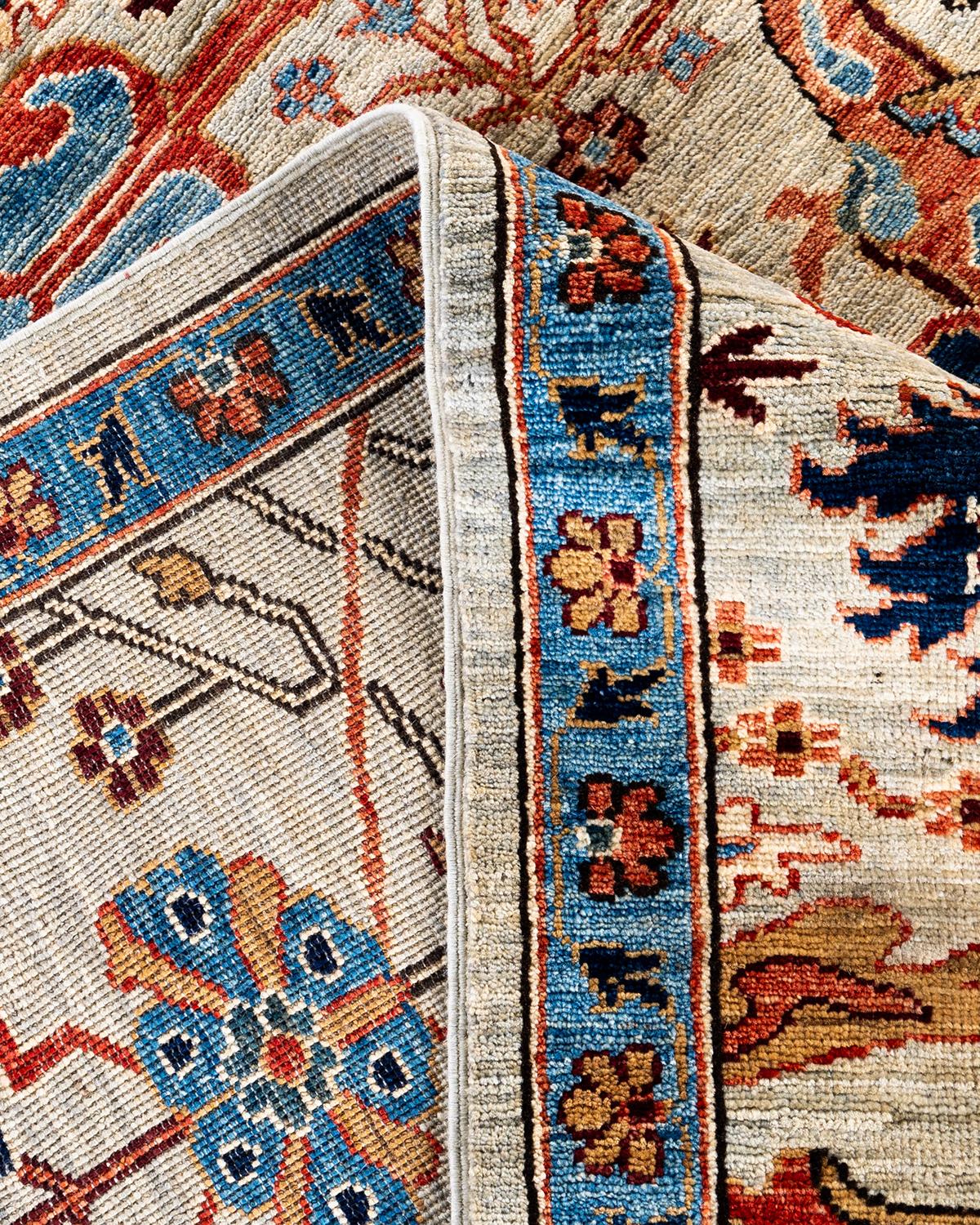XXIe siècle et contemporain Tapis traditionnel Serapi beige noué à la main 9' 1