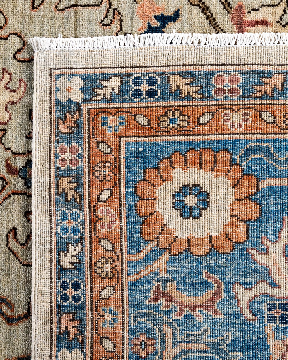 XXIe siècle et contemporain Tapis traditionnel Serapi beige noué à la main 9' 1