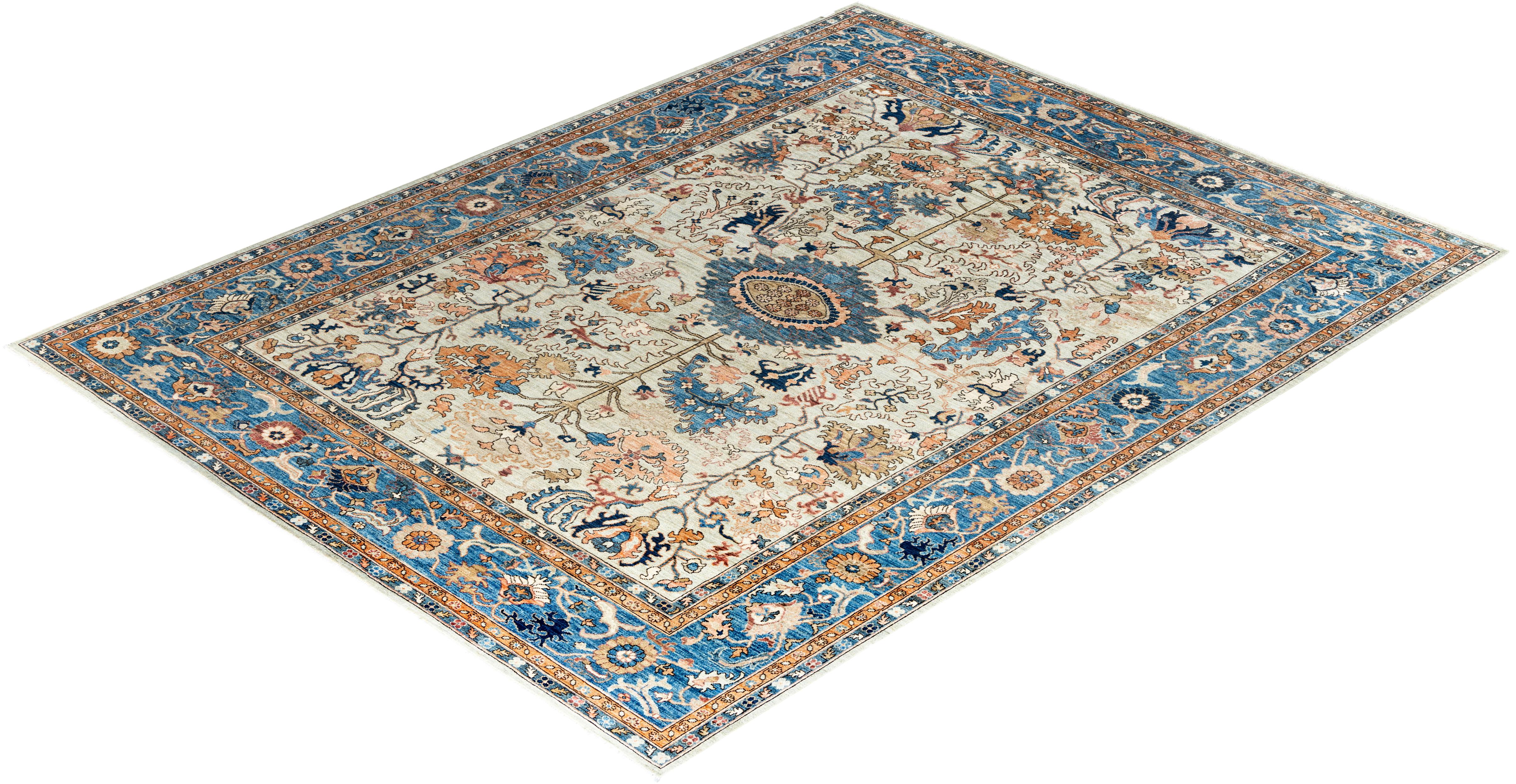 Tapis traditionnel Serapi beige noué à la main 9' 1