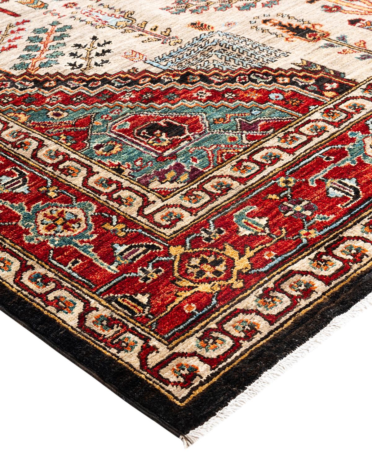 Persian rug-making at its finest inspired the rich colors, elaborate geometric motifs, and botanical detailing of the Serapi collection. With as many as 100 knots per inch, these handcrafted rugs are as durable as they are visually stunning, and