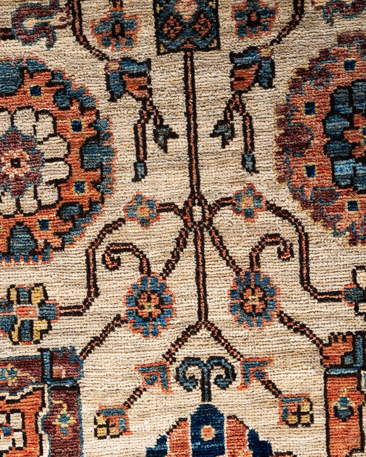 Pakistani Traditional Serapi Hand Knotted Wool Beige Area Rug For Sale