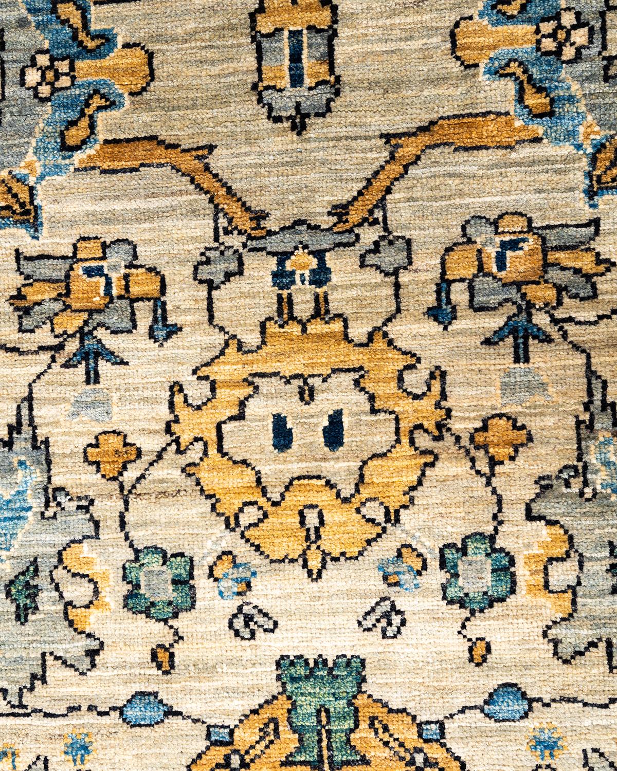 Pakistani Traditional Serapi Hand Knotted Wool Beige Area Rug For Sale