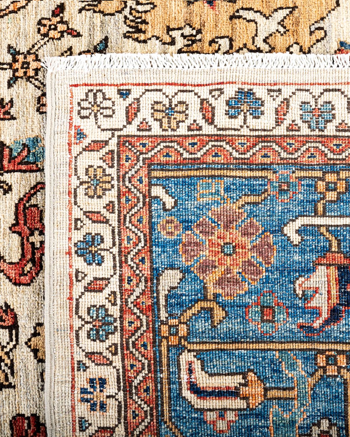 XXIe siècle et contemporain Tapis traditionnel Serapi noué à la main en laine beige en vente