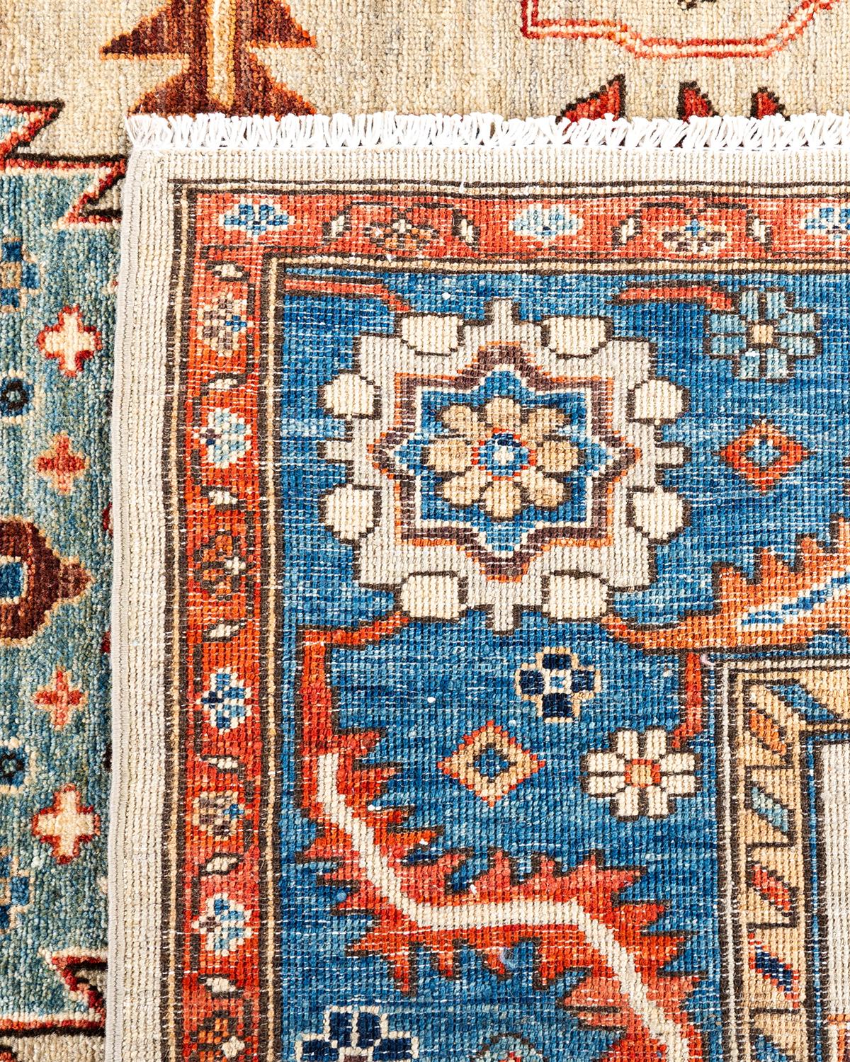 Contemporary Traditional Serapi Hand Knotted Wool Beige Area Rug For Sale