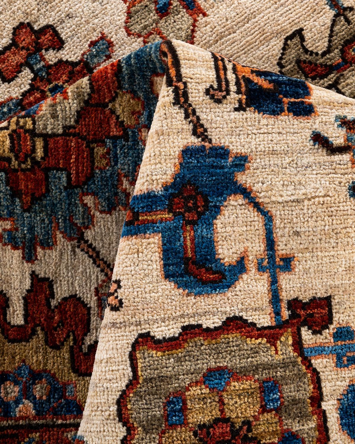 Traditional Serapi Hand Knotted Wool Beige Area Rug For Sale 2