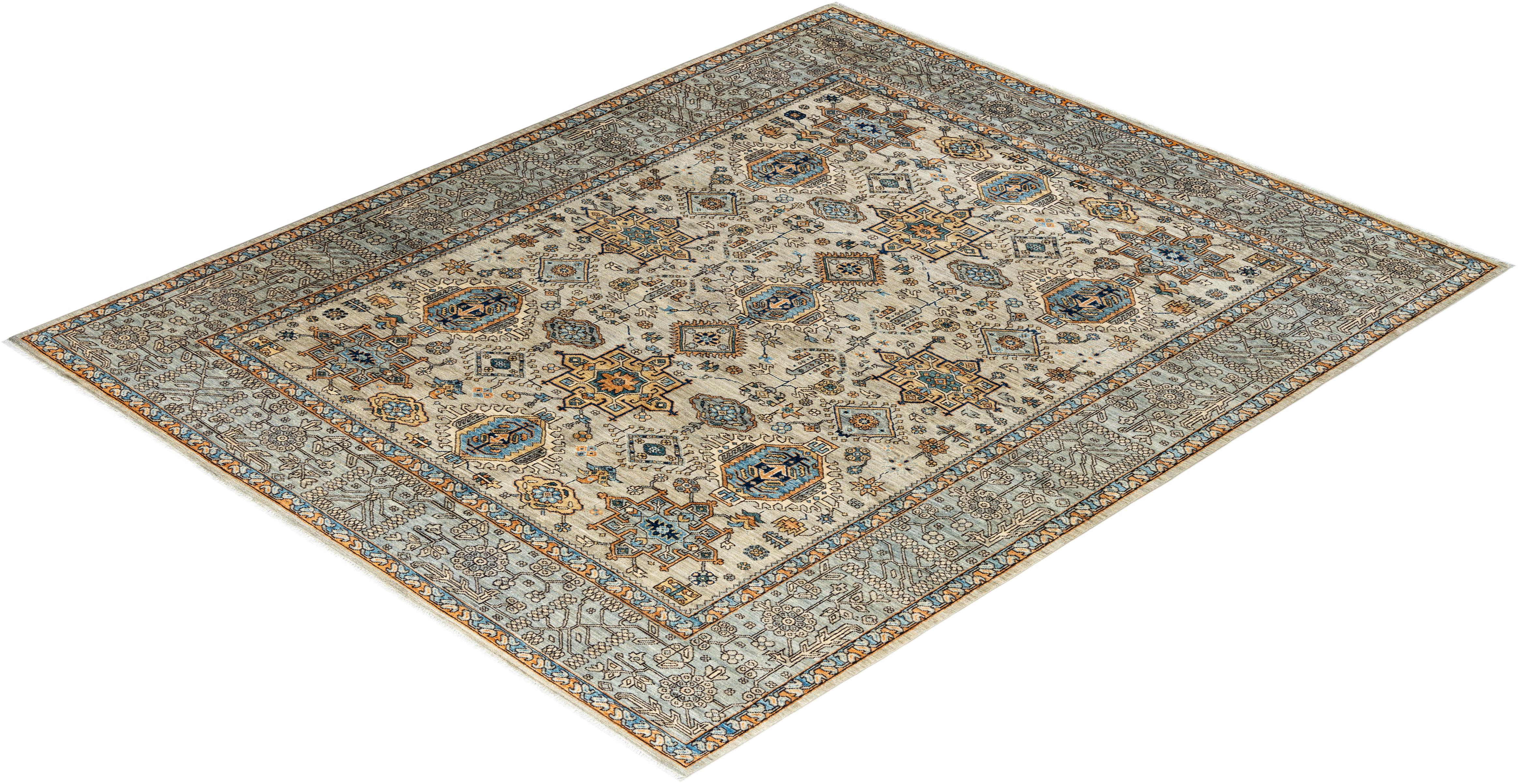 Traditional Serapi Hand Knotted Wool Beige Area Rug For Sale 3