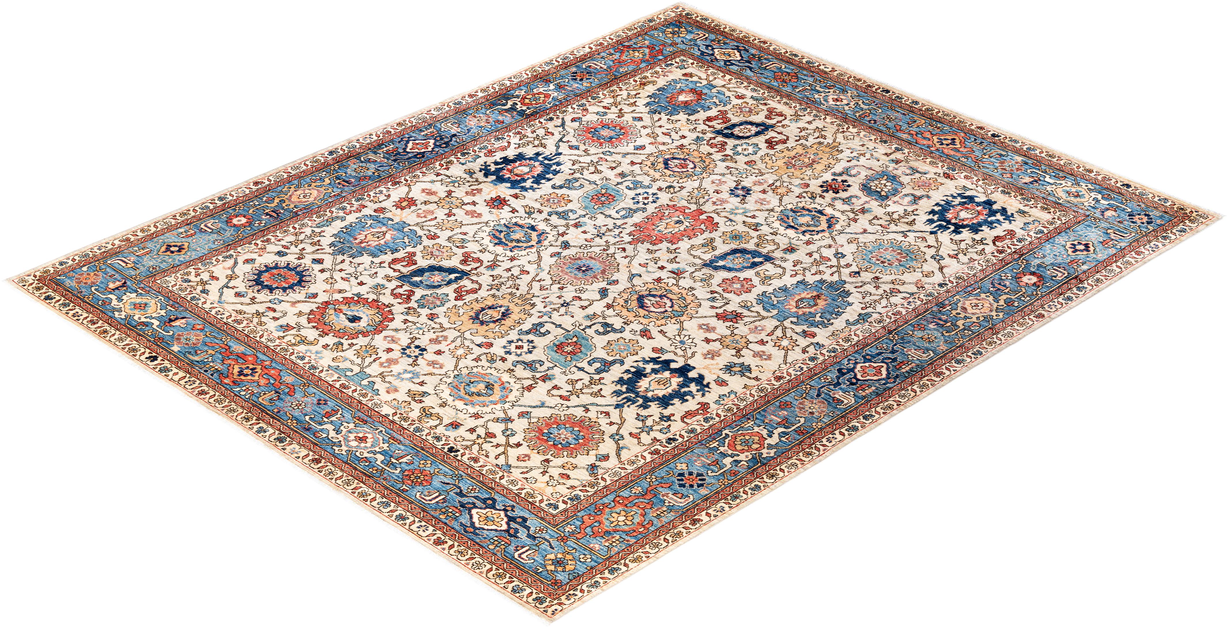  Traditional Serapi Hand Knotted Wool Beige Area Rug For Sale 3