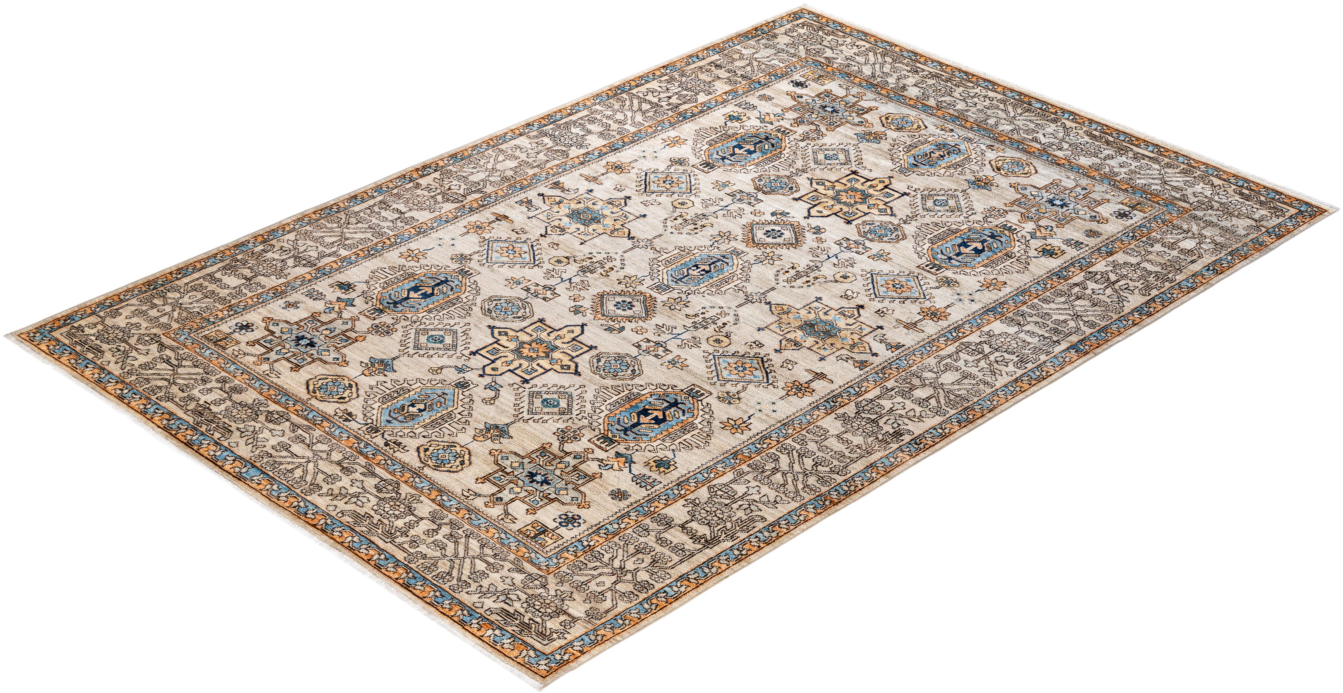 Traditional Serapi Hand Knotted Wool Beige Area Rug For Sale 3