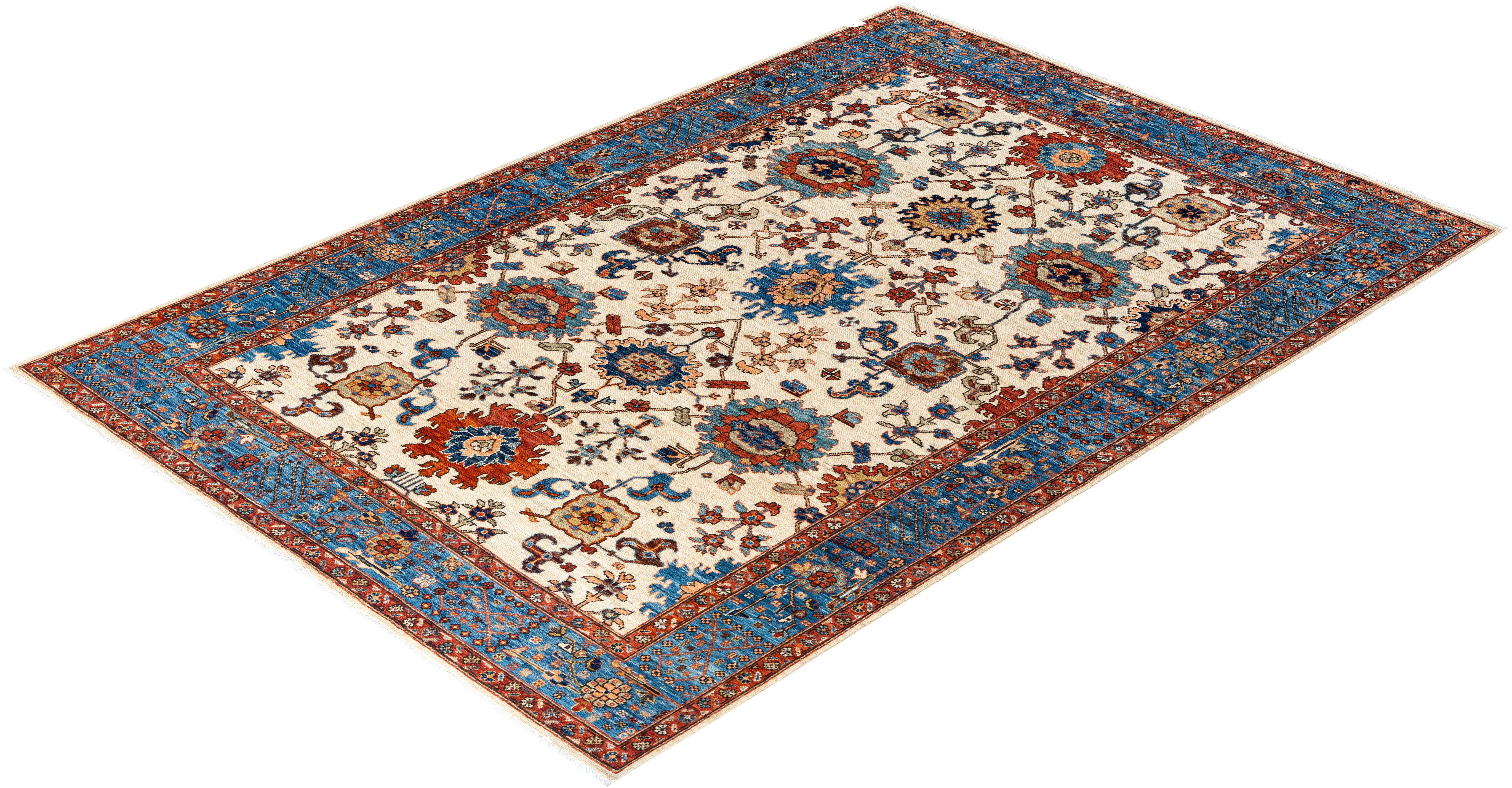  Traditional Serapi Hand Knotted Wool Beige Area Rug For Sale 3