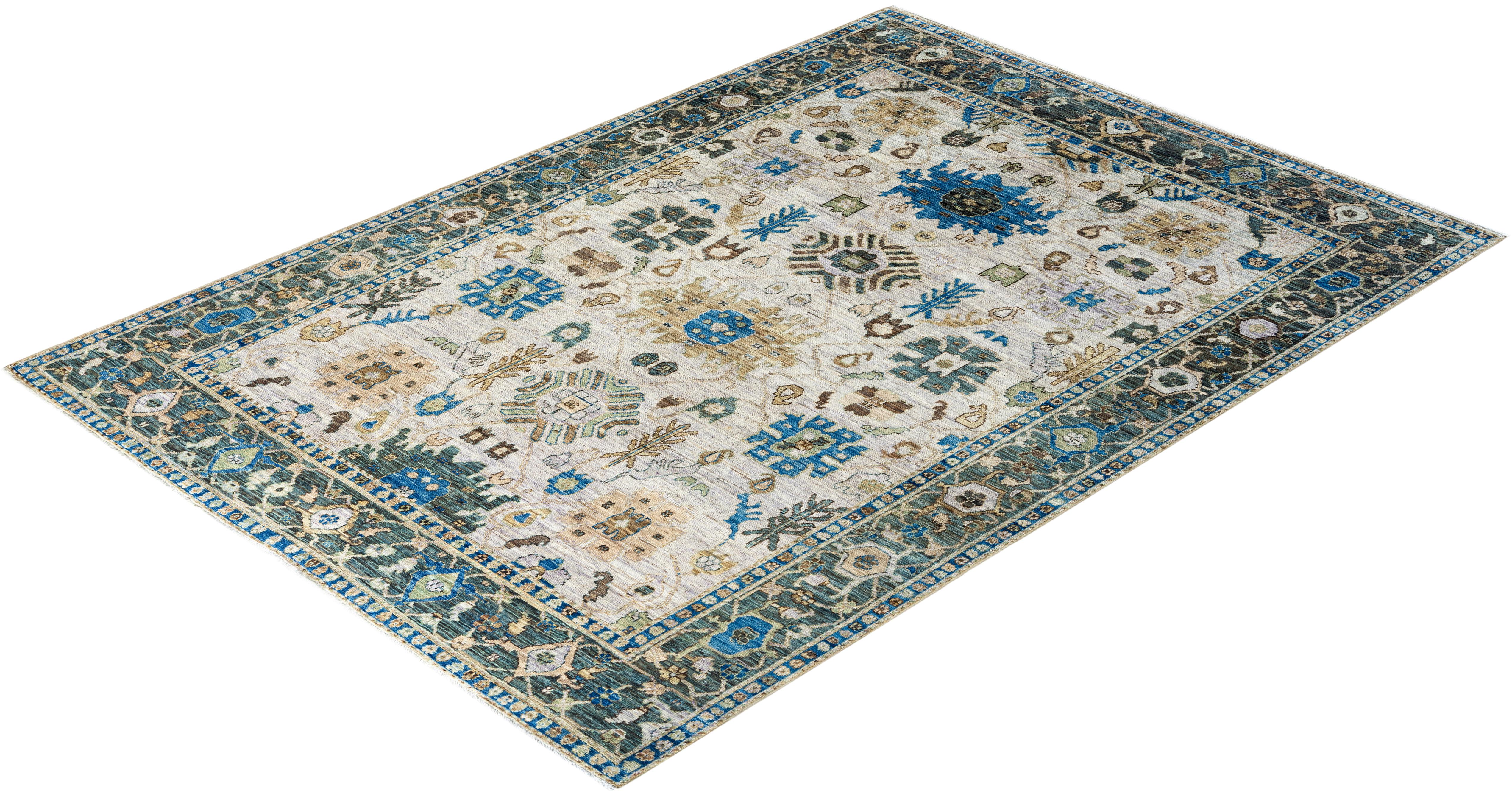  Traditional Serapi Hand Knotted Wool Beige Area Rug For Sale 3