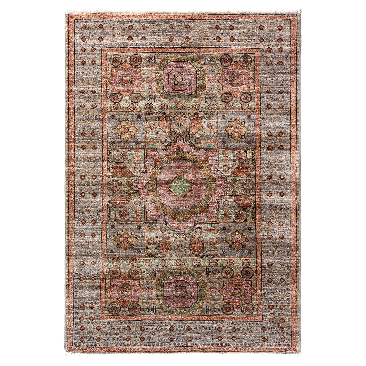 Tapis traditionnel Serapi noué à la main en laine beige 