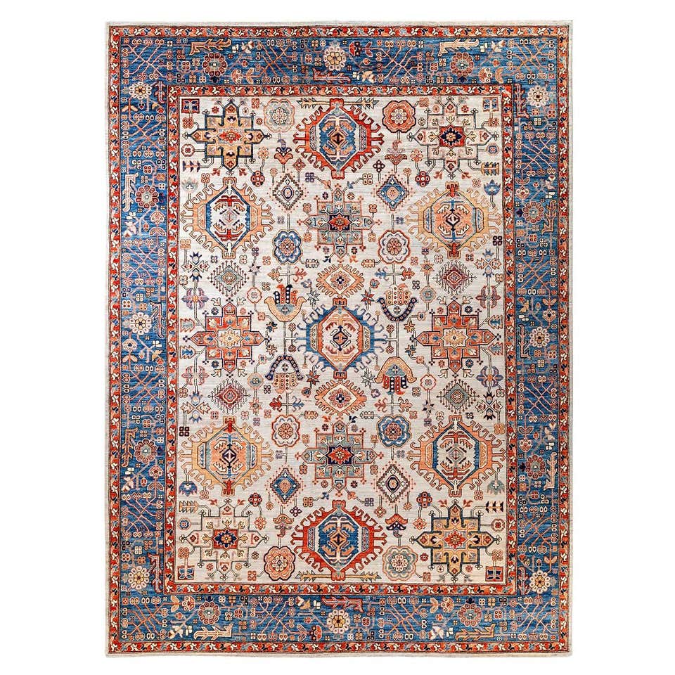 Grey Blue and Beige Pakistani Traditional Style Wool Area Rug For Sale ...