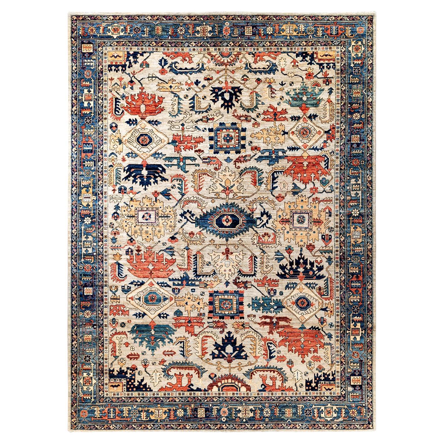 Grey Blue and Beige Pakistani Traditional Style Wool Area Rug For Sale ...