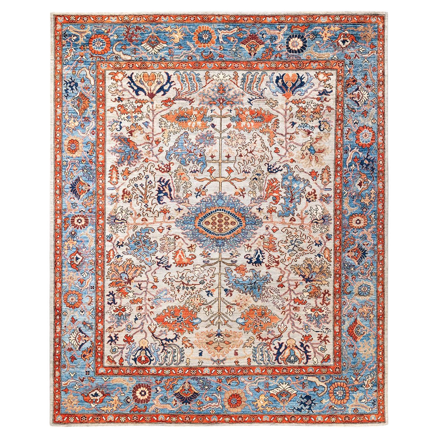  Traditional Serapi Hand Knotted Wool Beige Area Rug For Sale