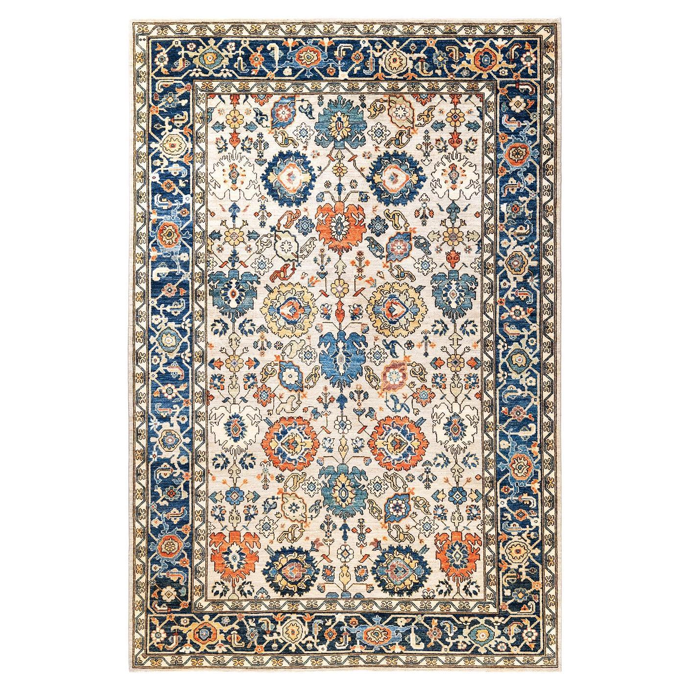  Traditional Serapi Hand Knotted Wool Beige Area Rug For Sale