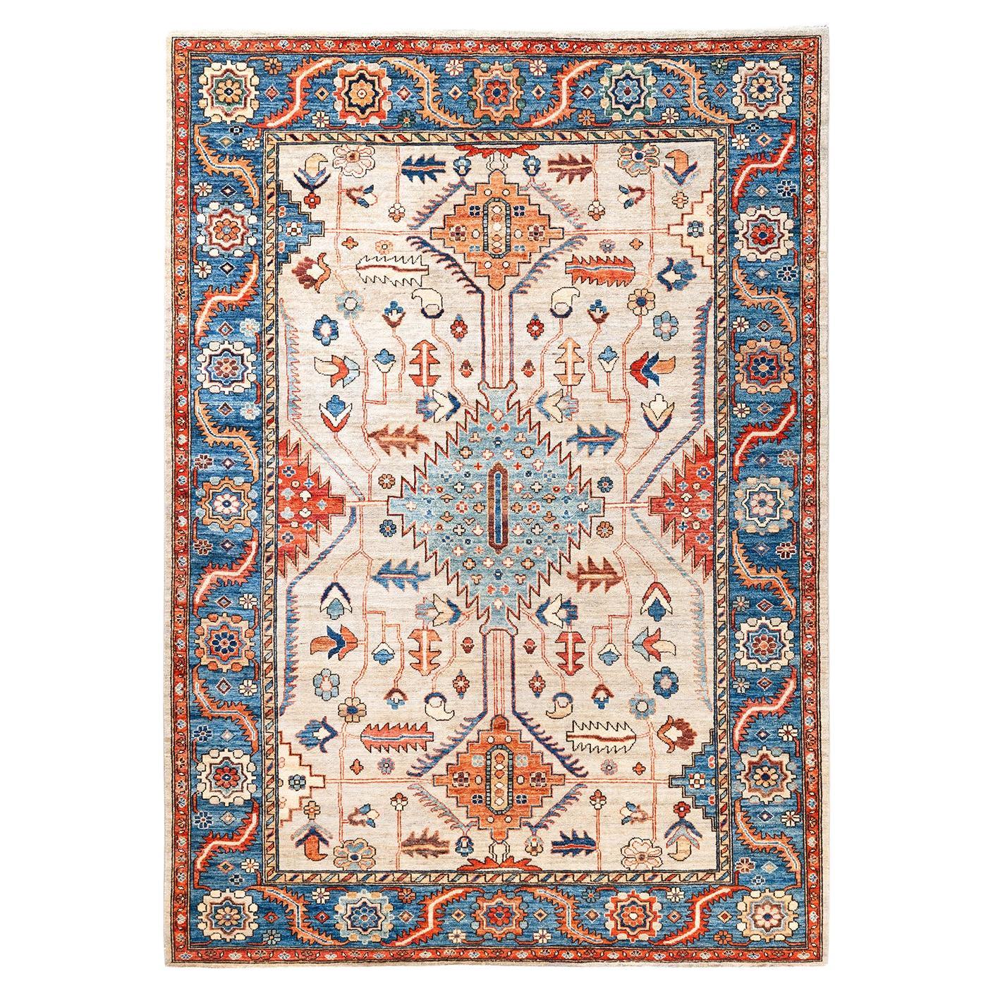 Traditional Serapi Hand Knotted Wool Beige Area Rug  For Sale