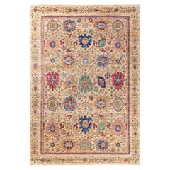 Tapis traditionnel Serapi noué à la main en laine beige