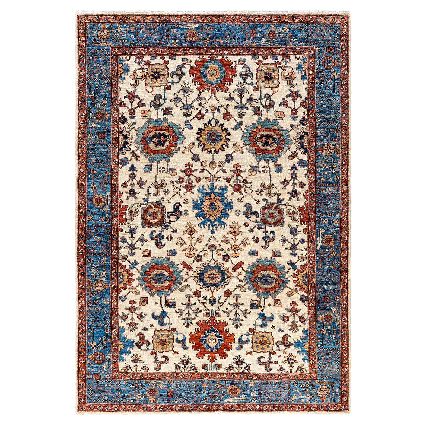 Traditional Serapi Hand Knotted Wool Beige Area Rug For Sale