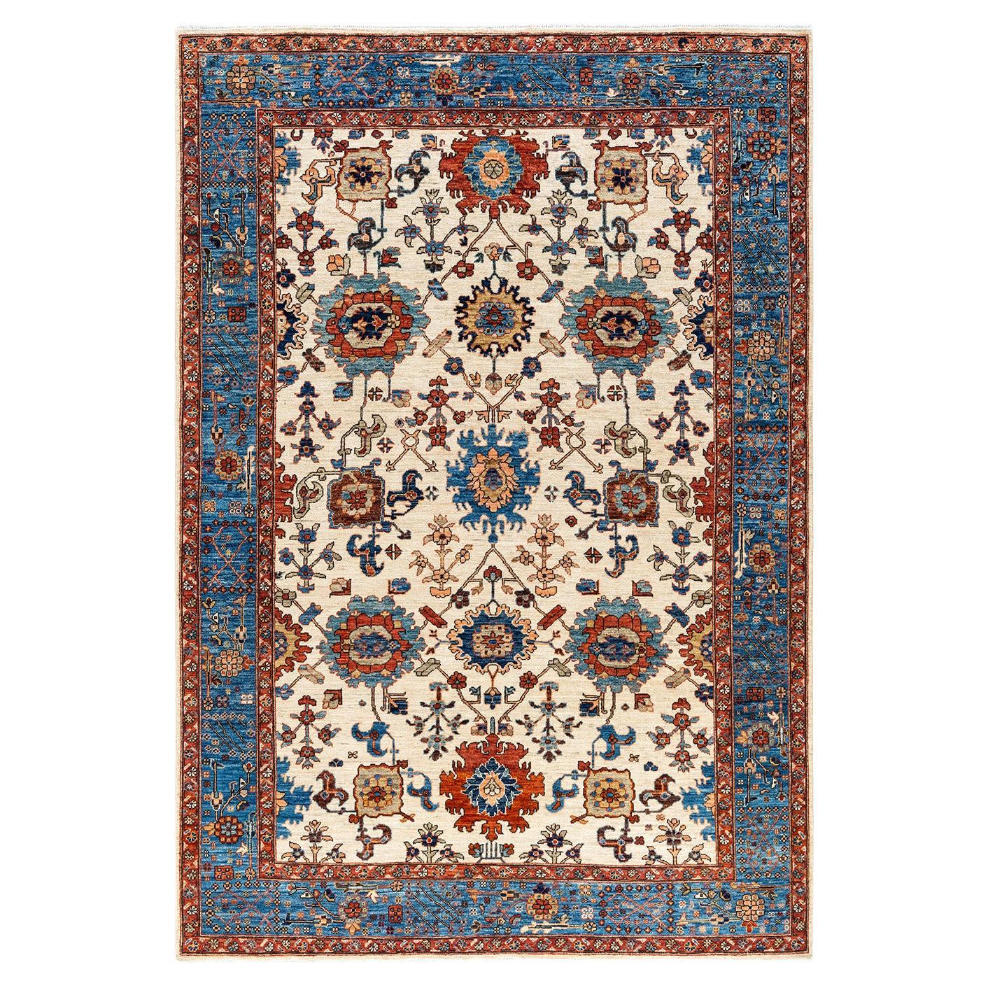  Traditional Serapi Hand Knotted Wool Beige Area Rug For Sale