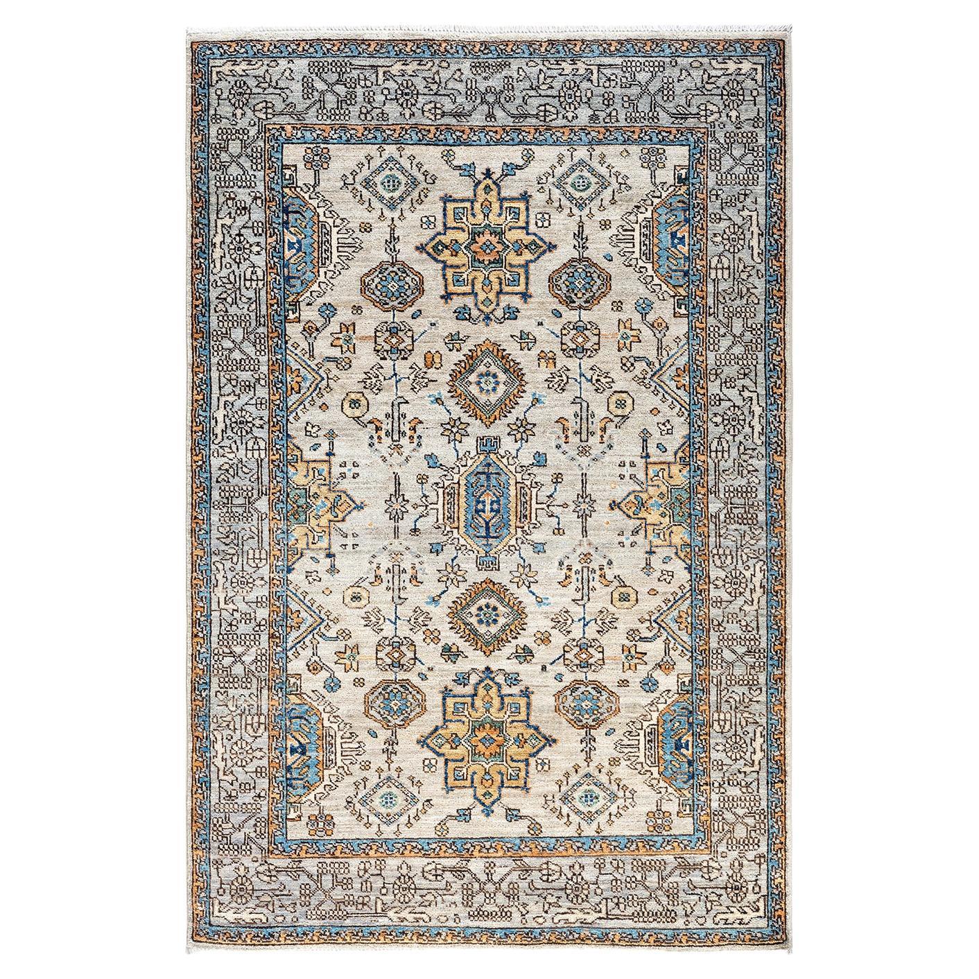 Tapis traditionnel Serapi noué à la main en laine beige en vente