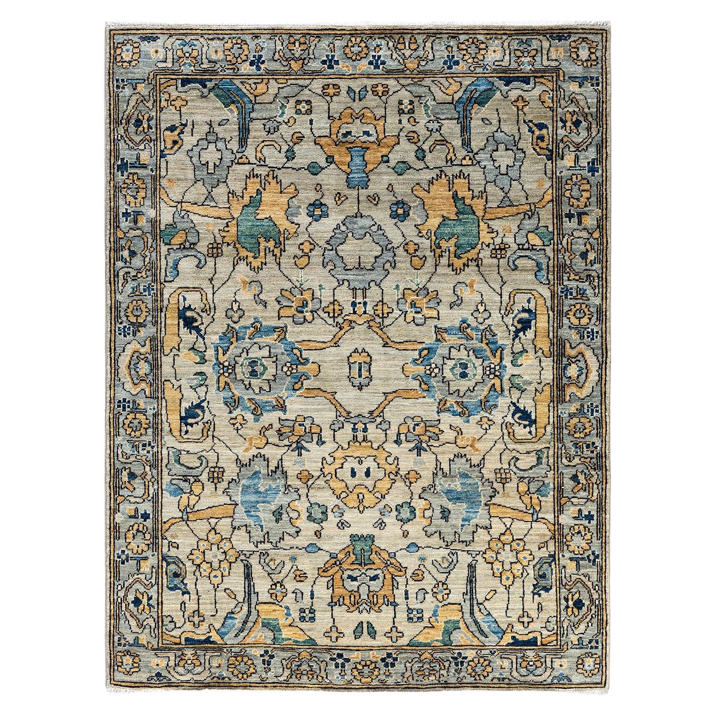 Traditional Serapi Hand Knotted Wool Beige Area Rug For Sale