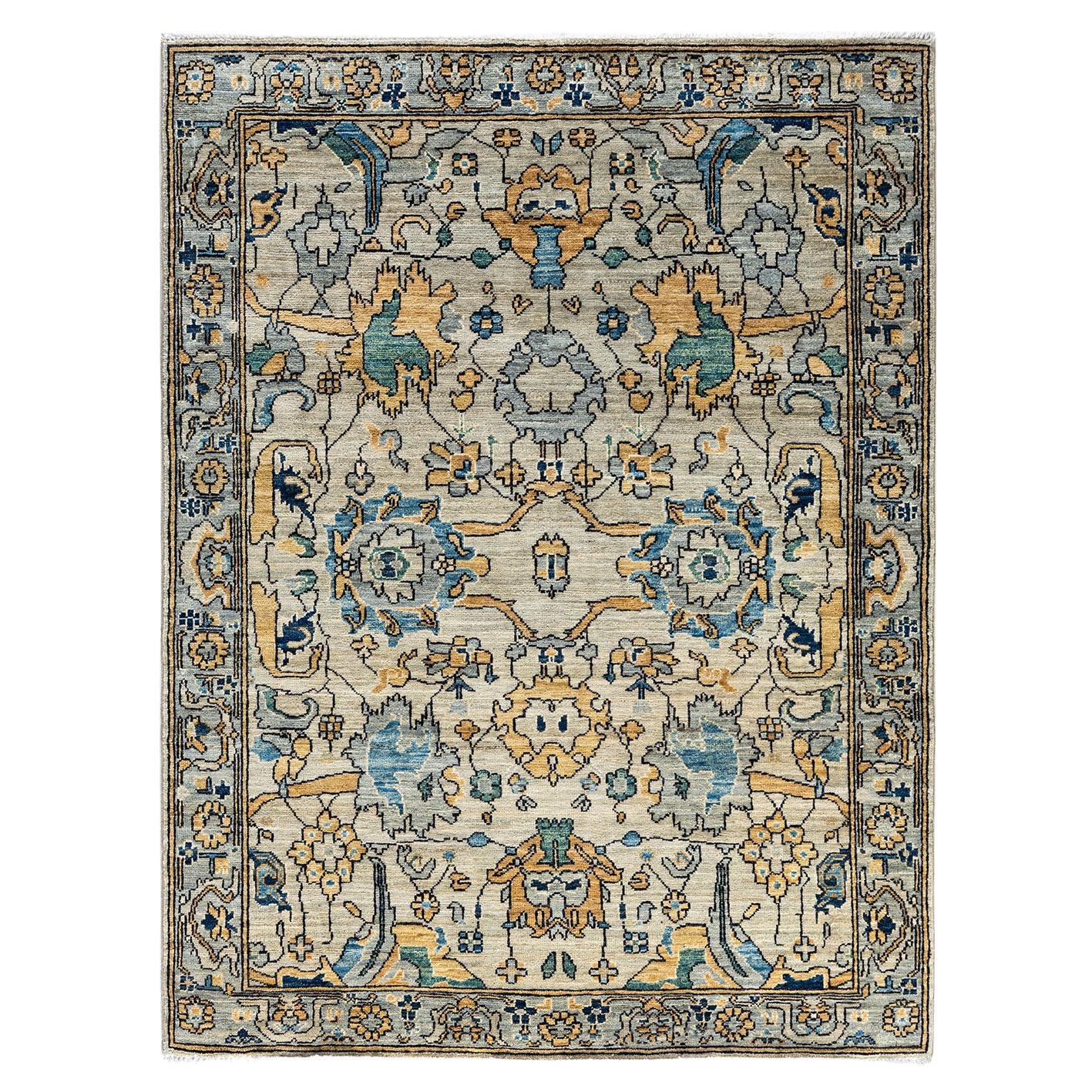 Tapis traditionnel Serapi noué à la main en laine beige 